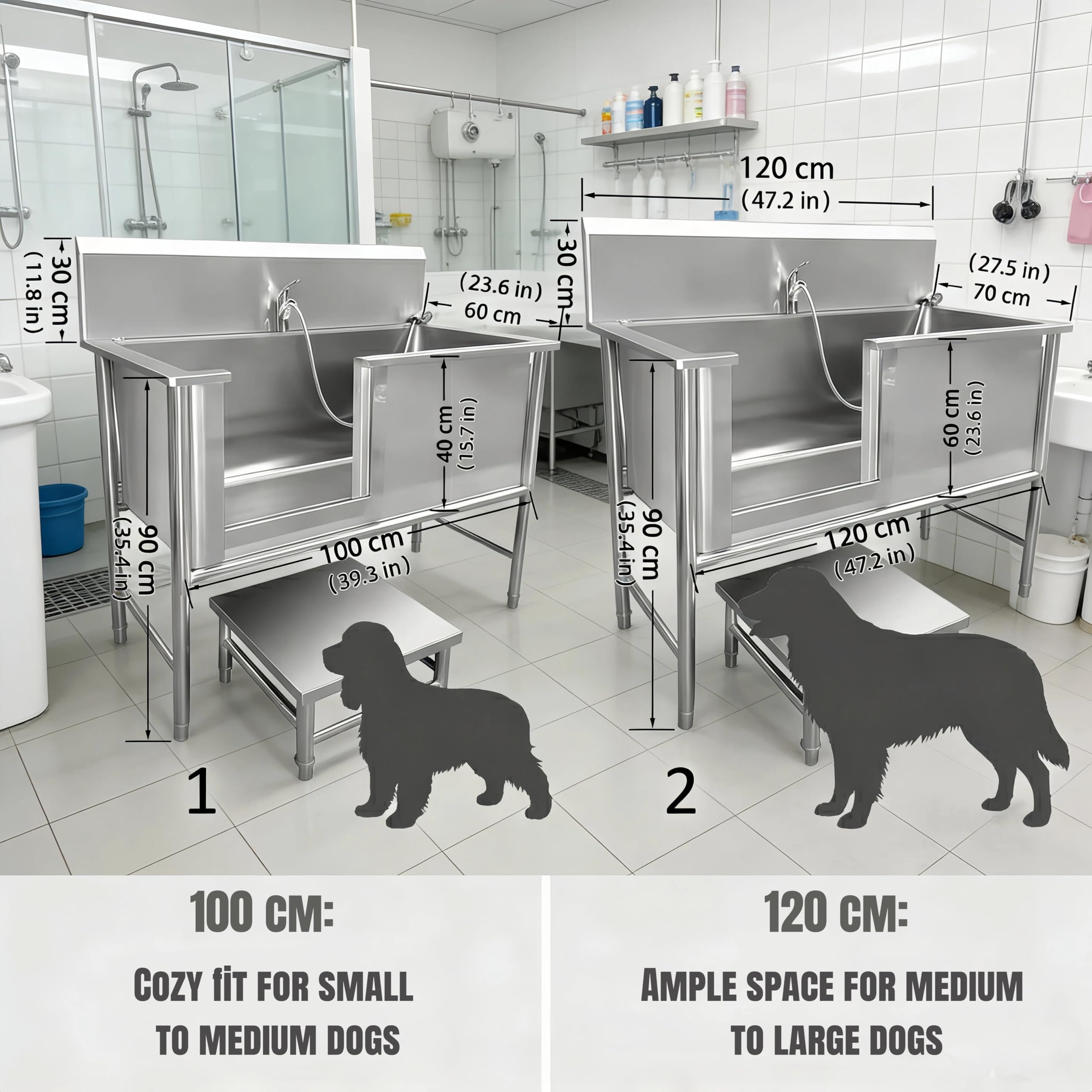 Salone Di Toelettatura Per Animali,vasca per Cani vasca da Bagno per Cani | lavello per La Casa,stazione di Lavaggio per Cani e Gatti in Acciaio Inossidabile Anta scorrevole (lato sinistro)