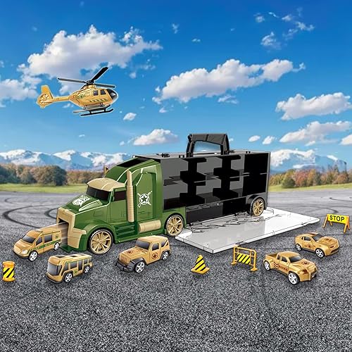 Miniatura 2 de Army Men - Camión transportador de automóviles fundido a presión con 6 autos de juguete fundidos a presión, para niños, a partir de 3 años