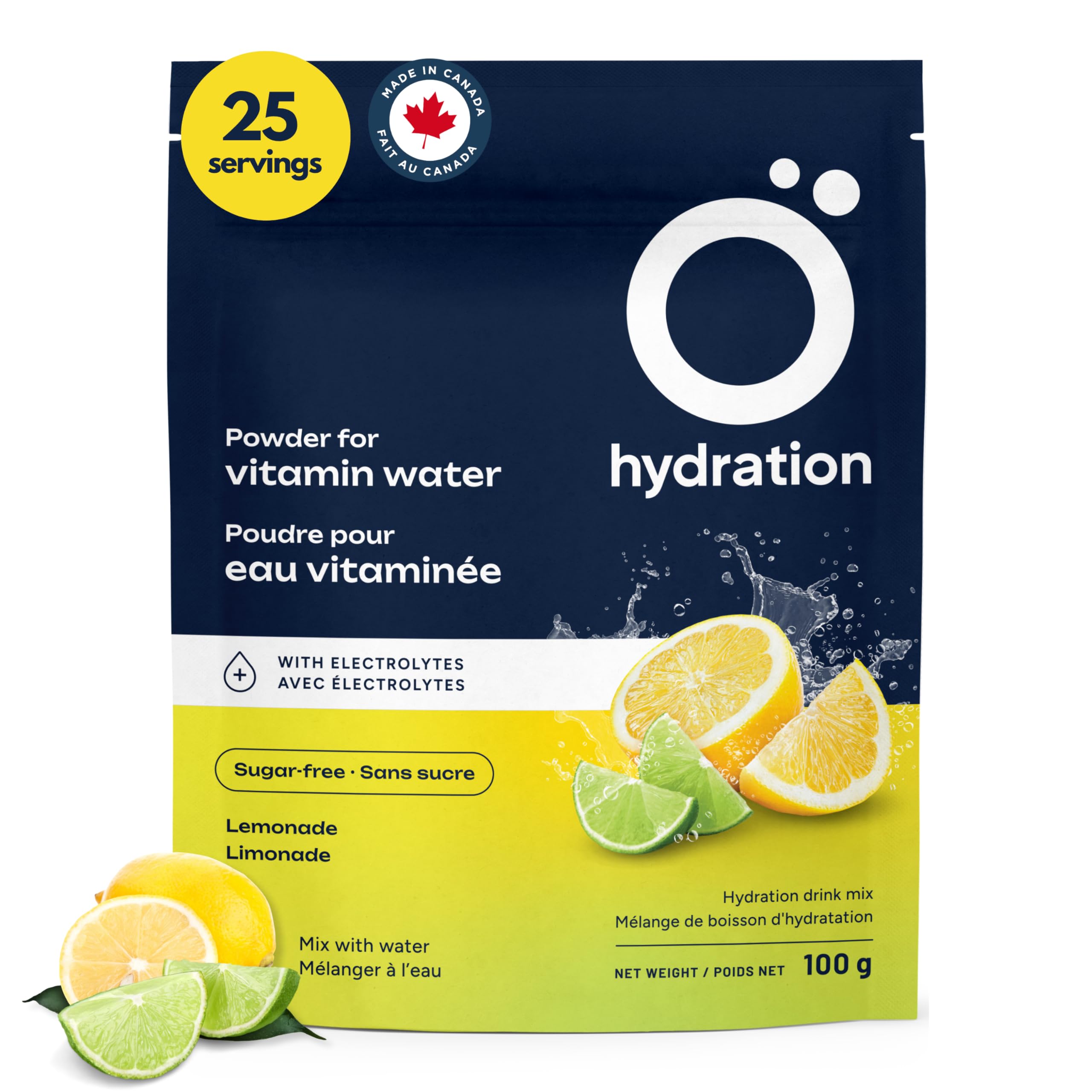 Ö Hydration Electrolyte Drink Mix | Lemonade | Sugar-Free Powdered Beverage | With Magnesium, Potassium, Sodium & Calcium | 25 Servings | With Vitamins C, E, B6 & B12 | Made in Canada