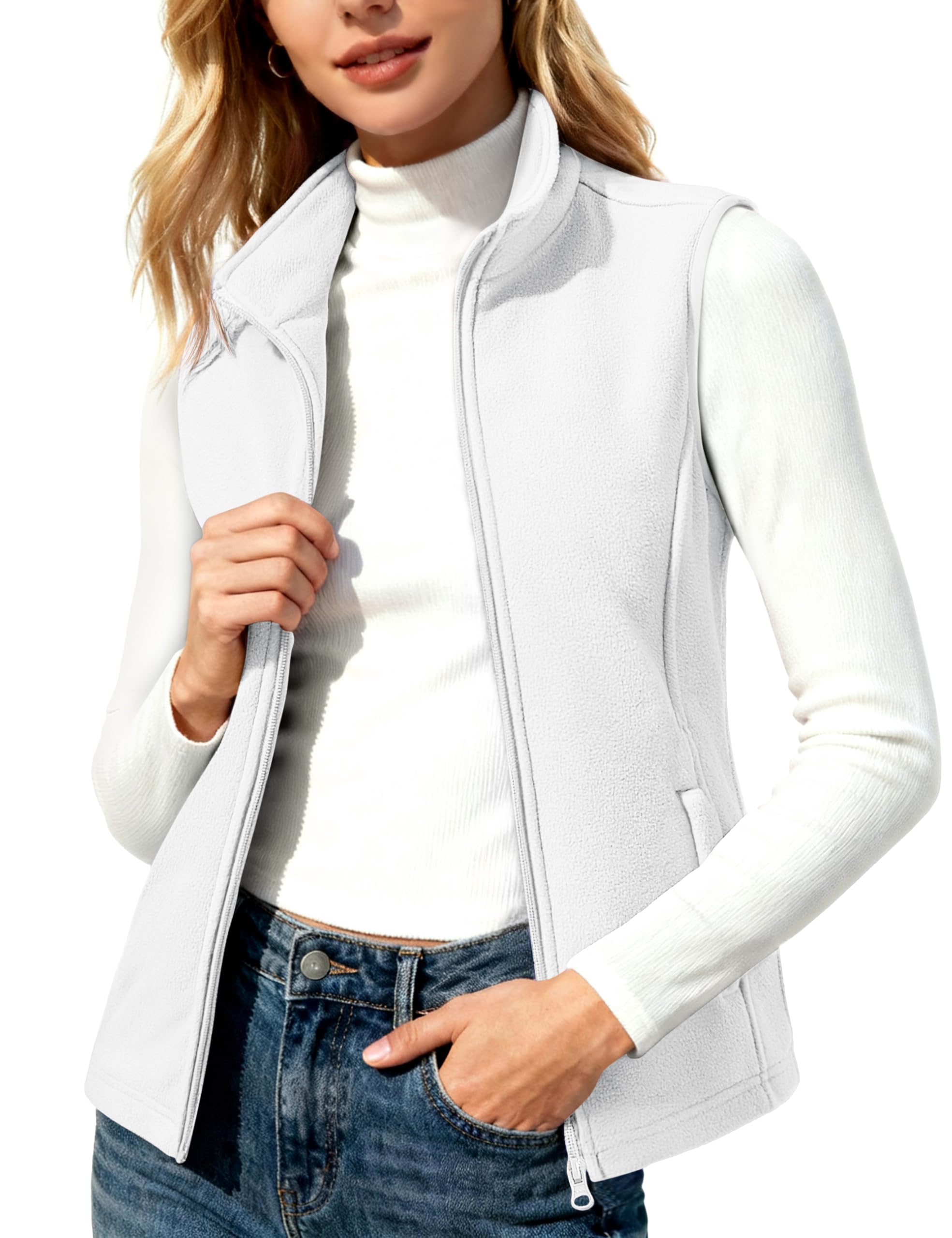 MAGCOMSEN Women's Fleece Vest Polar Outerwear Sleeveless Lightweight Zip Jackets Warm Winter Soft Vests with Pockets