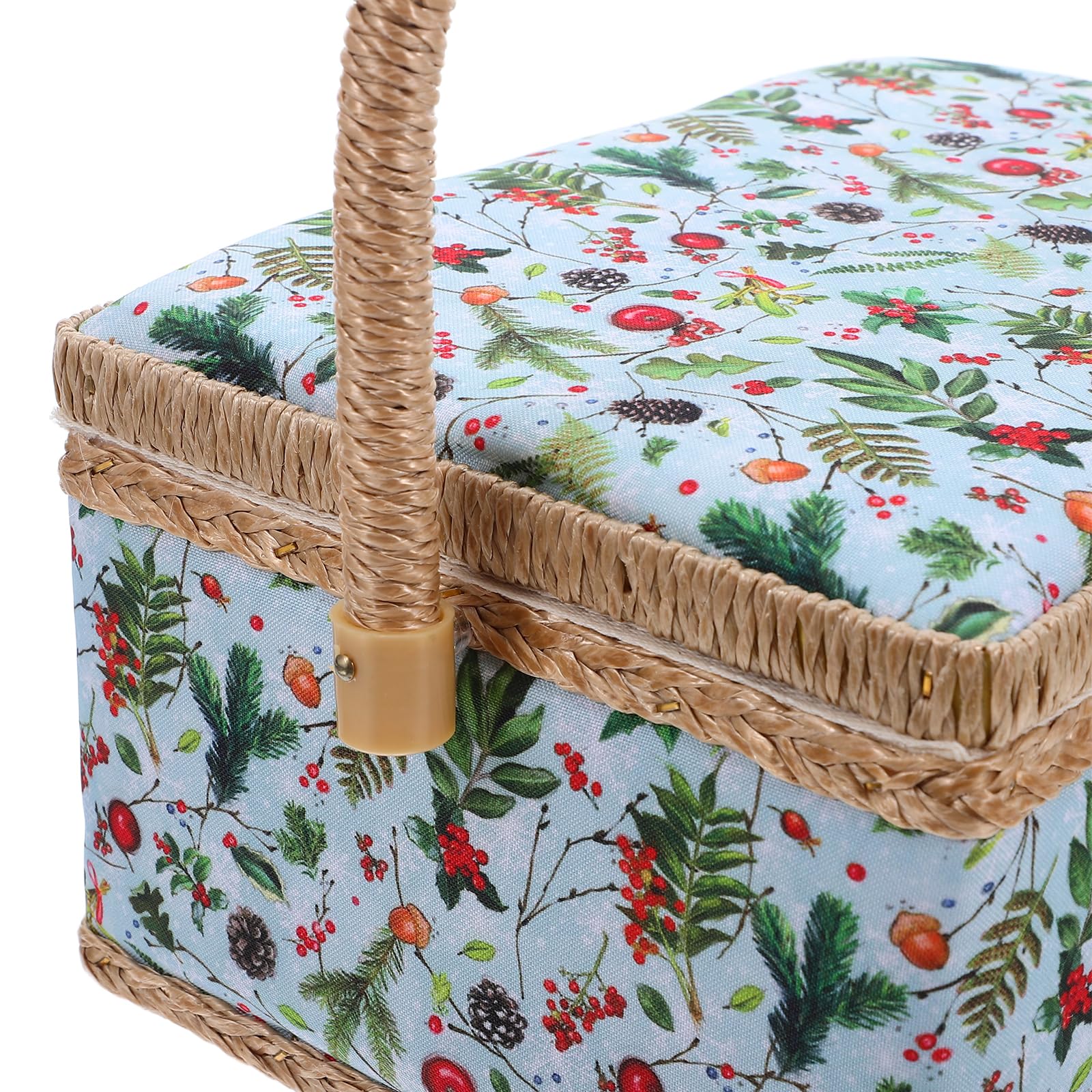 Cesta de costura con diseño clásico de tela, organizador grande de suministros de costura y estuche de almacenamiento, caja de bordado portátil para principiantes