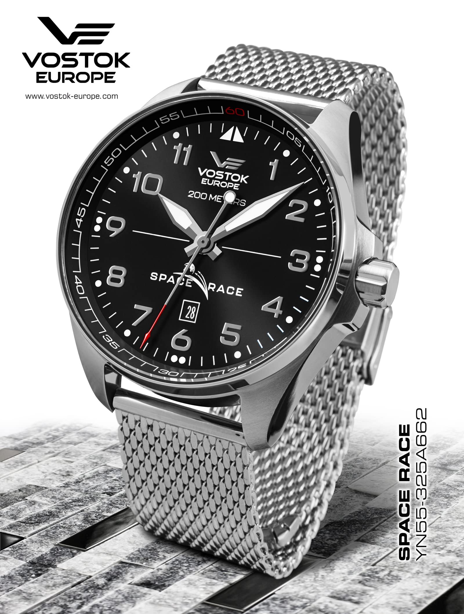 Vostok Europe Space Race Orologio automatico da uomo con cinturino in maglia milanese 20 ATM