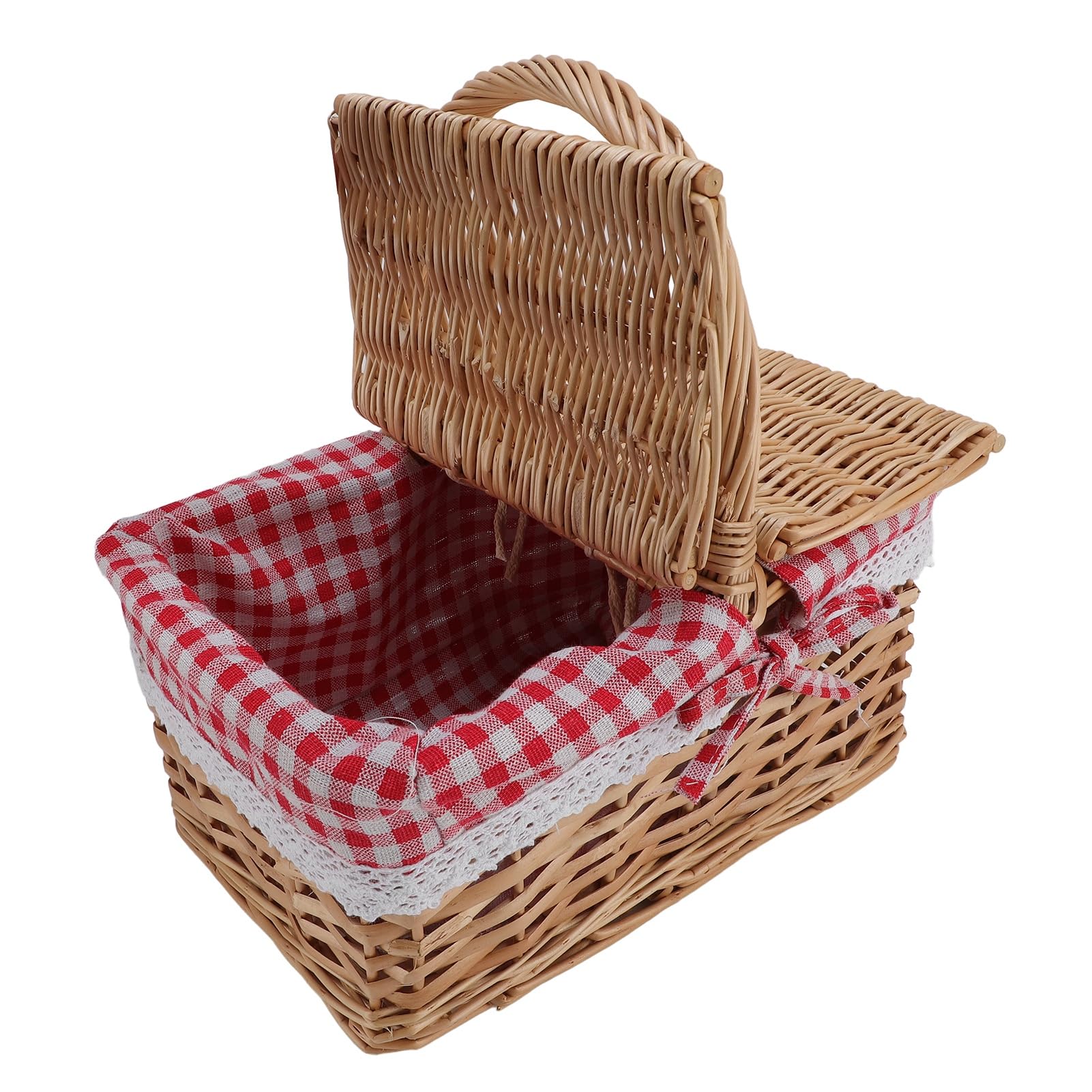 Canasta de Picnic de Mimbre con de Tapa, Cesta de Cosecha de Jardín de Ratán Tejida con Tapa, Revestimiento de Algodón, para Hacer Picnic, Acampar, Día de la Madre, Acción de (Cuadrado)