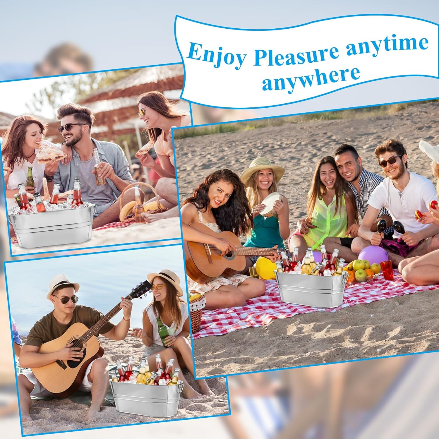 2 Pack Galvanized Tub 3.3 Gallon Ice Bucket with Handle Large Metal Champagne Drink Bucket Galvanized Ice Buckets for Parties Mimosa Bar Cocktail Bar