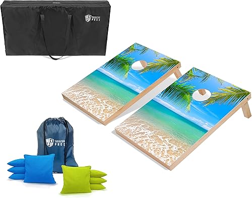 Miniatura 9 de Tailgating Pros Juego de tablero de Cornhole con bolsas de frijoles y estuche de transporte, juego de Cornhole de 3 x 2 pies, luces de anillo