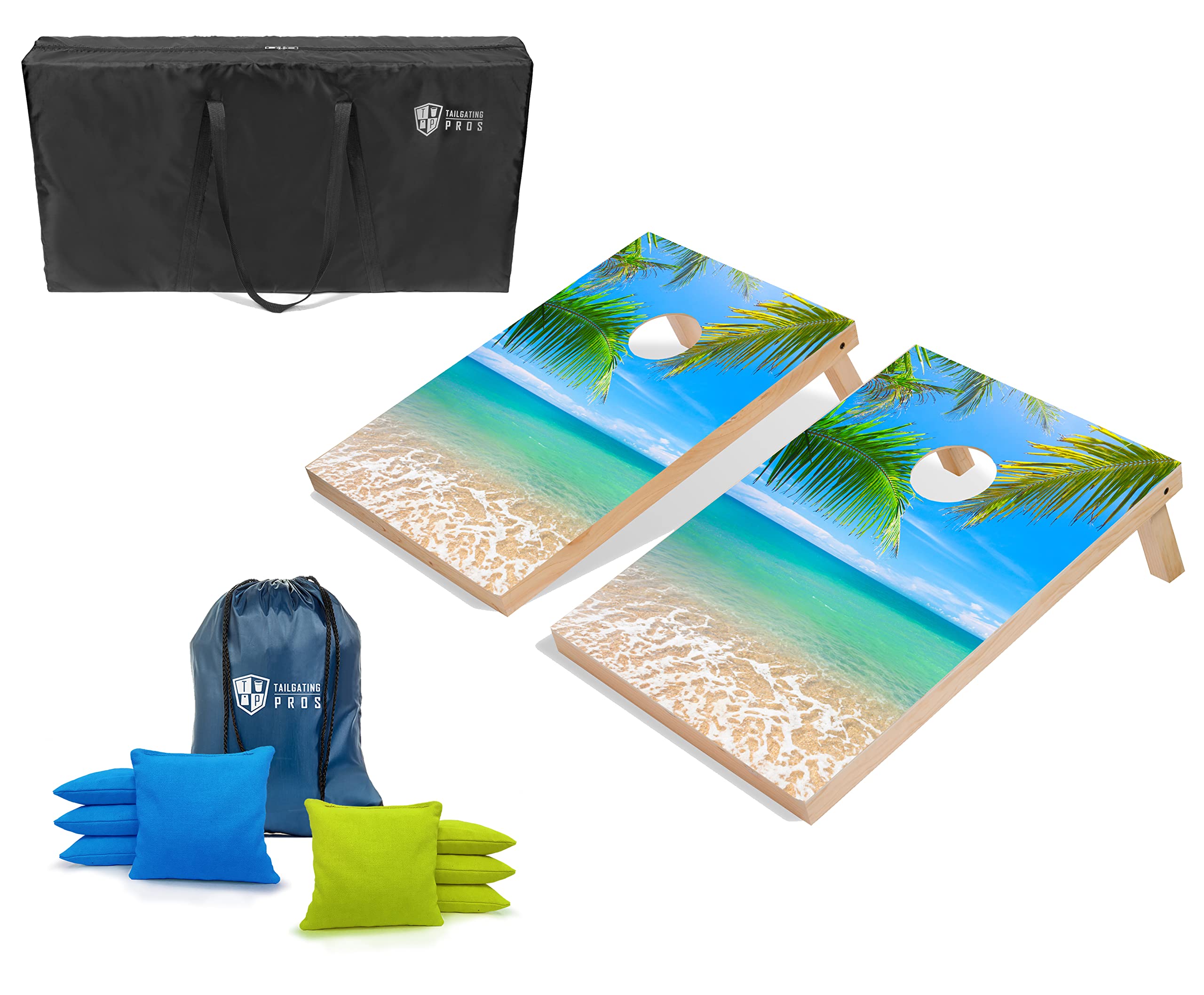 Tailgating Pros Cornhole Board Set w/Bean Bags & Carrying Case - 3'x2' Cornhole Game-Optional Ring Lights