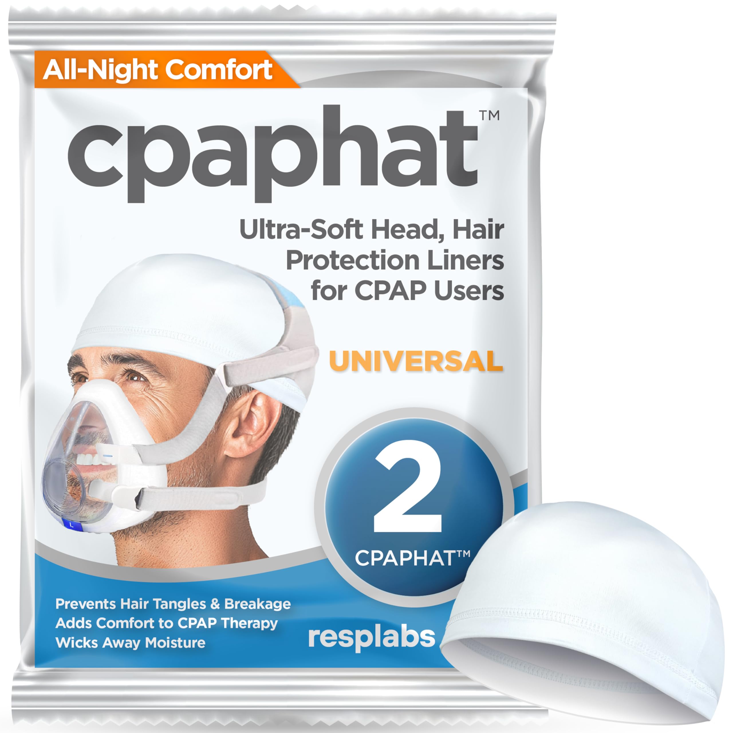 resplabs CPAP Headgear Comfort Liners cpaphat Soft Helmet Style Fabric Worn Under Headgear Reduces Top Head Pressure Points White 2 Pack