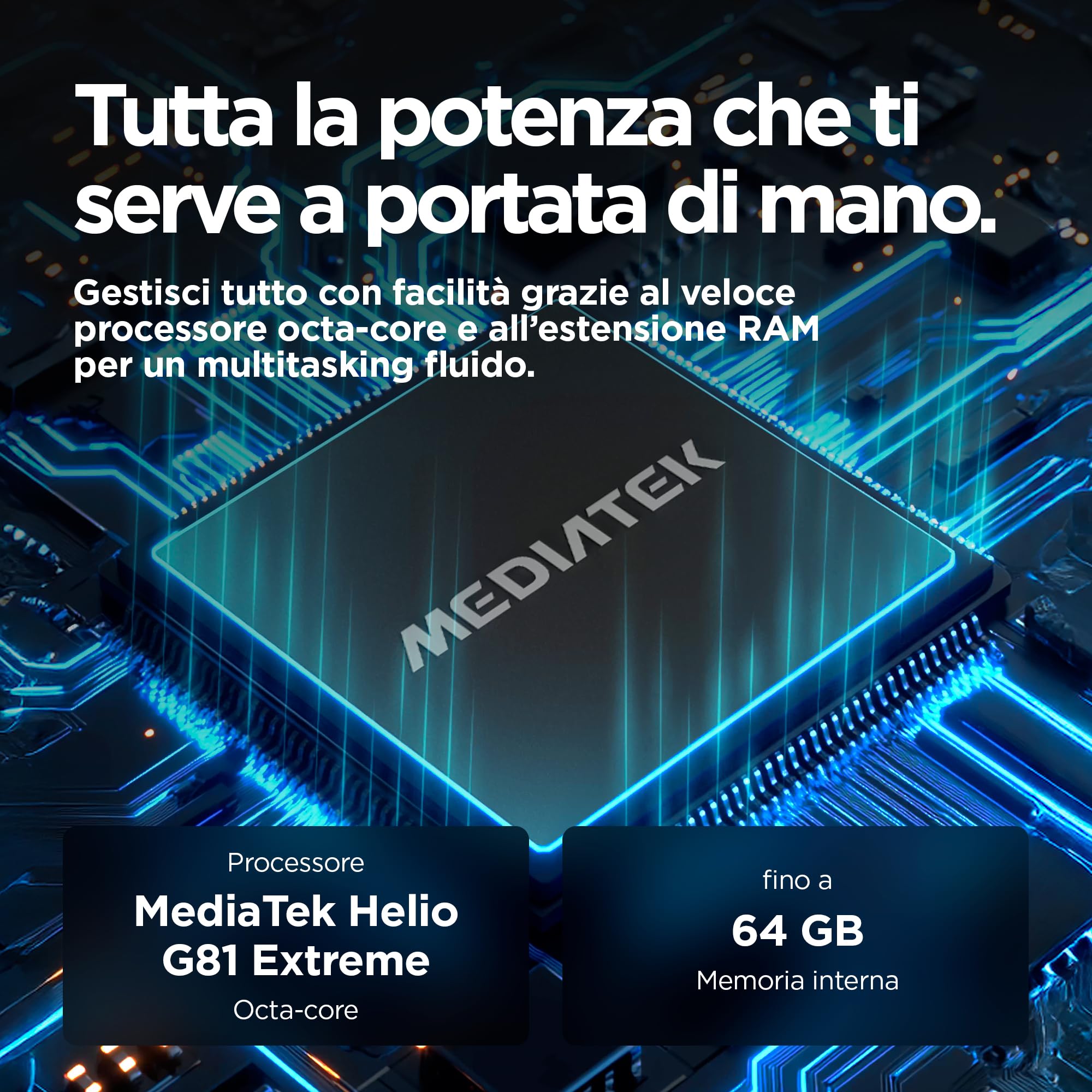 Motorola moto e15 (2/64GB, Fotocamera da 32MP + sensore antisfarfallio, Display 6.67" HD+ 90Hz Corning® Gorilla® Glass 3, 5200mAh, MediaTek Helio G81 Extreme, Android 14 Go Edition), Misty Blue