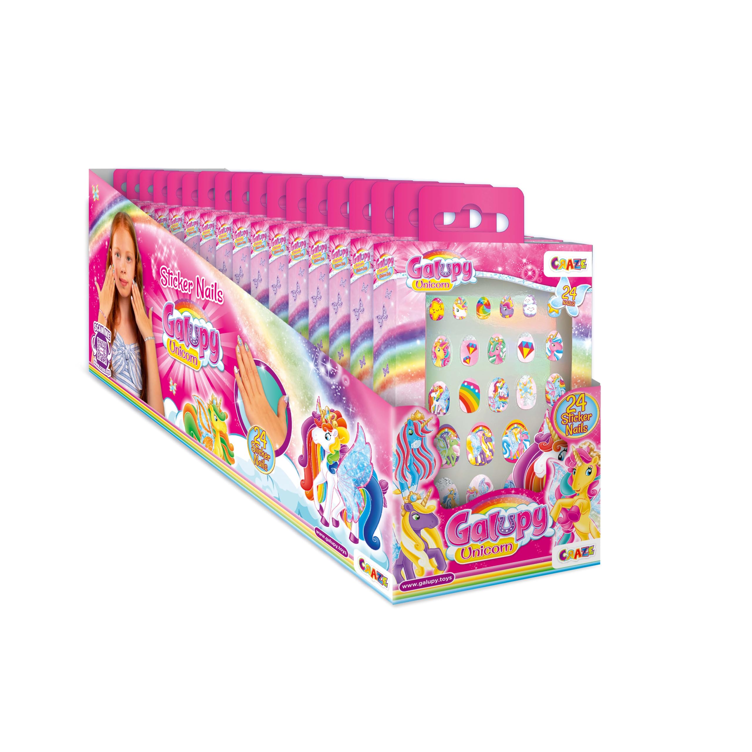 CRAZE Galupy Unicorn Sticker Nails – 432 Self-Adhesive Fake Nails for Girls with Glitter & Gem Effects, Press On Nails Set for Children