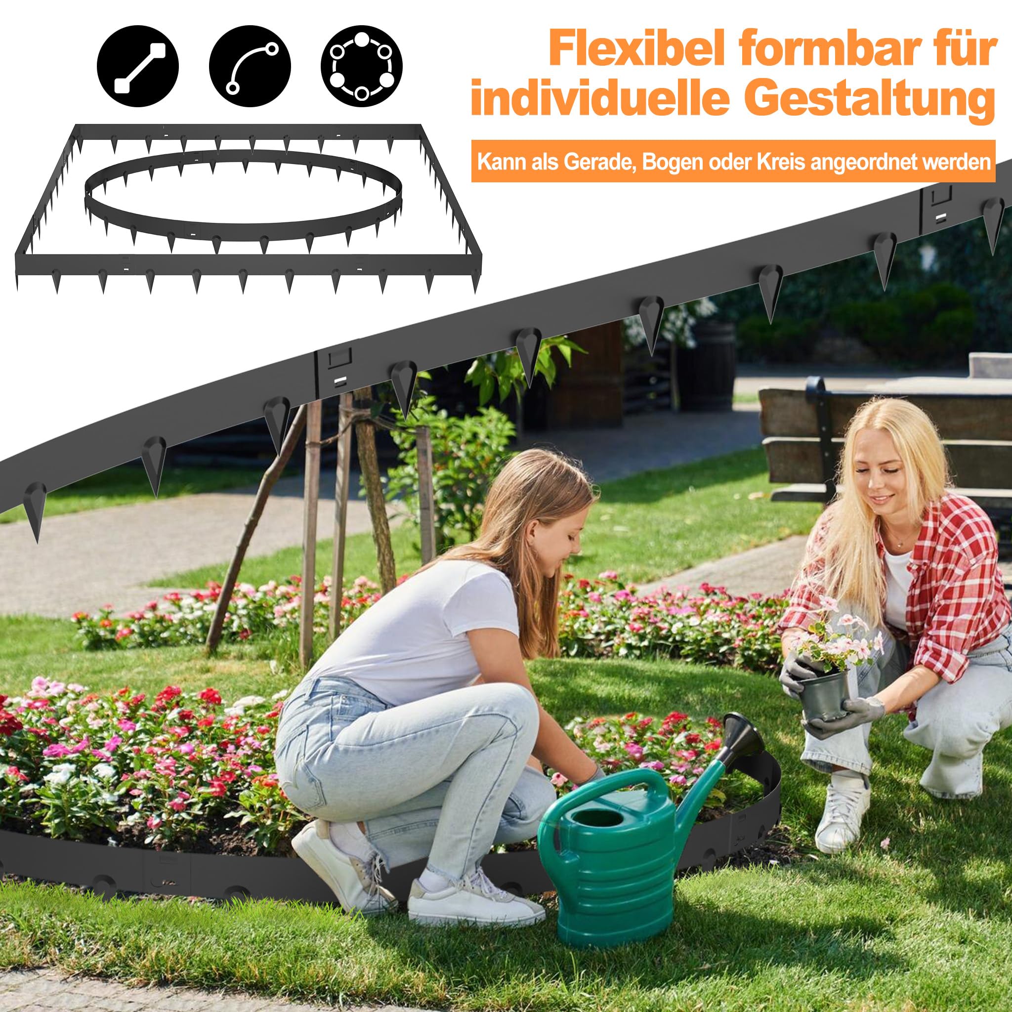 NAIZY Rasenkante Metall 10 Stück Beeteinfassung Flexible Beetumrandung mit Schnalle Mähkante für Garten, Anthrazit