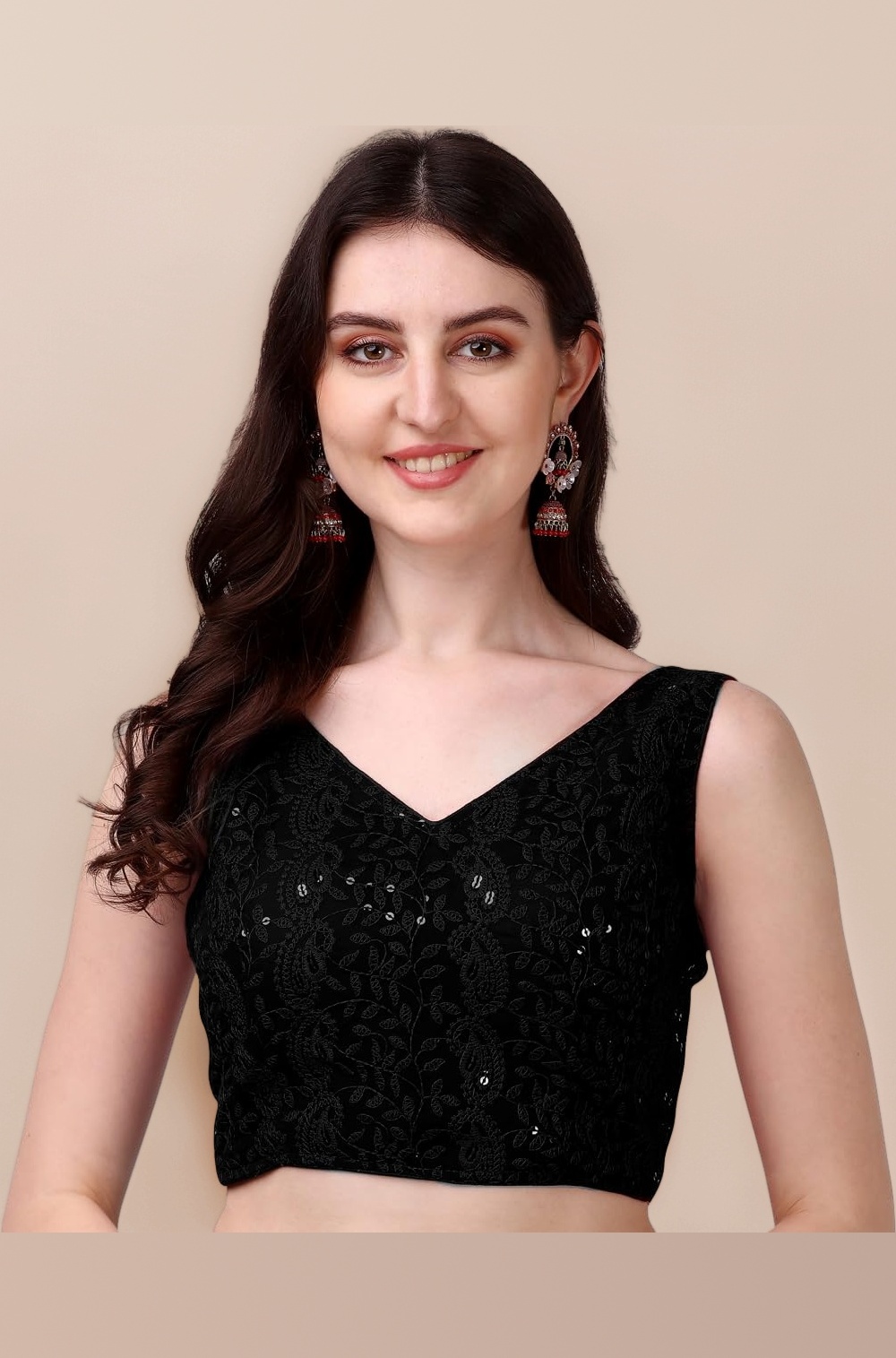 Pujia Mills Women's Georgette Sipali Sequin Work Sleeveless Blouse