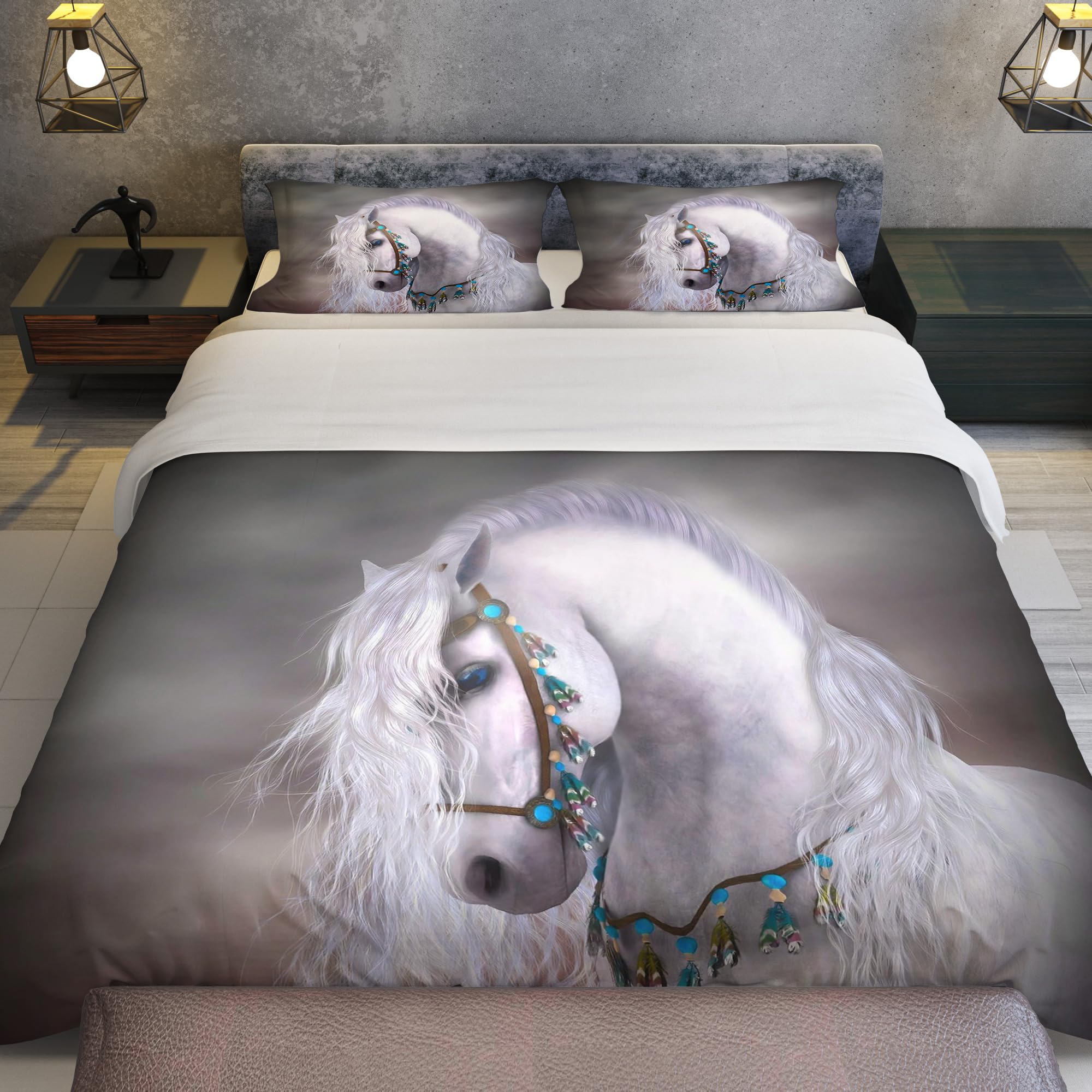 AVJWWD Beddengoed-set voor paarden met 3D-print, zacht microvezel beddengoed set met dier paarden motief, met ritssluiting en kussensloop, voor kinderen, jongens, jongeren (bloemenpaard, 200 x 200 cm