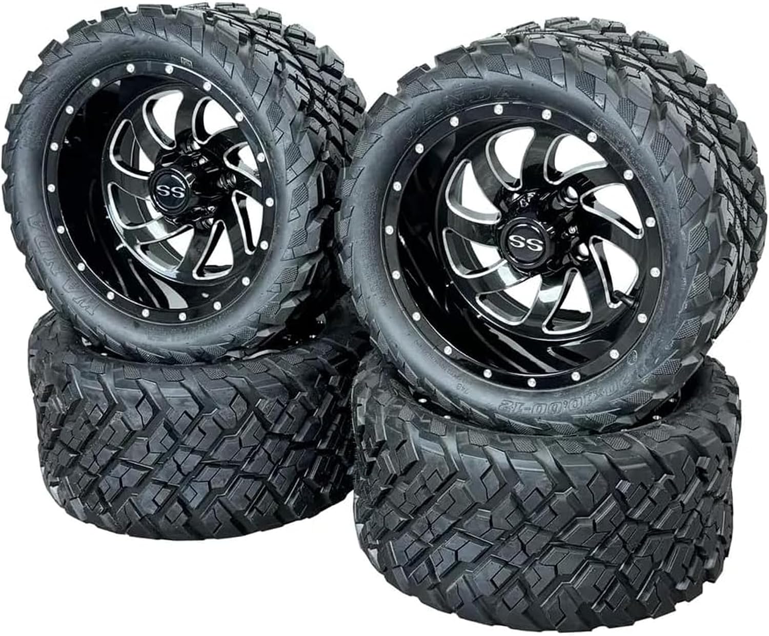 12" Glossy Black Phantom Golf Cart Wheels & Tires 20x10-12 DOT Certified EZGO/Club Car/YMH Compatible