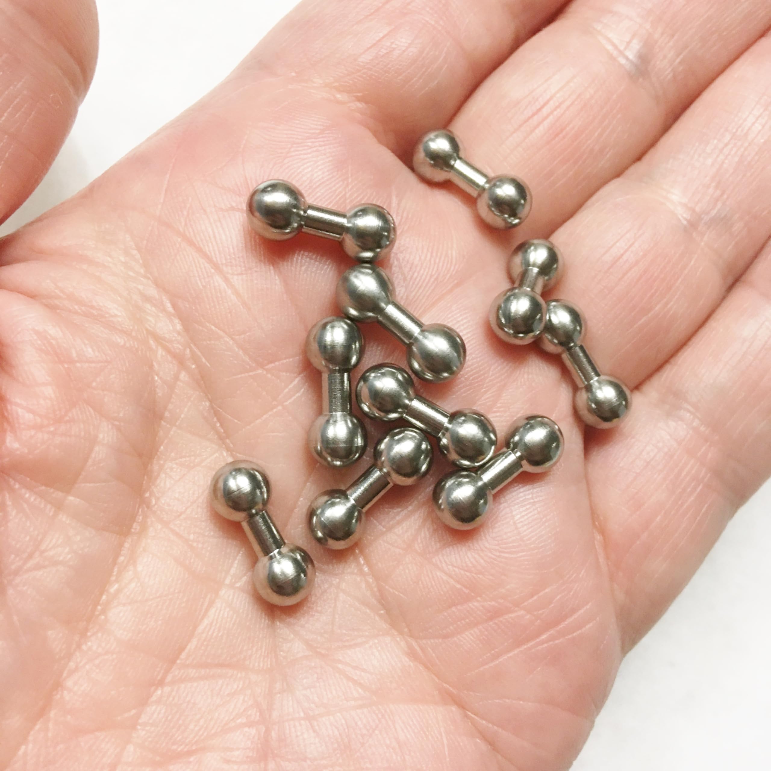 Morezmore 10pcs Double Ball Rod Barbells, 6mm Ball, 15mm Length, Stainless Steel, Silver, Stop Motion Puppet Armature Materials, Wire, M00533-10