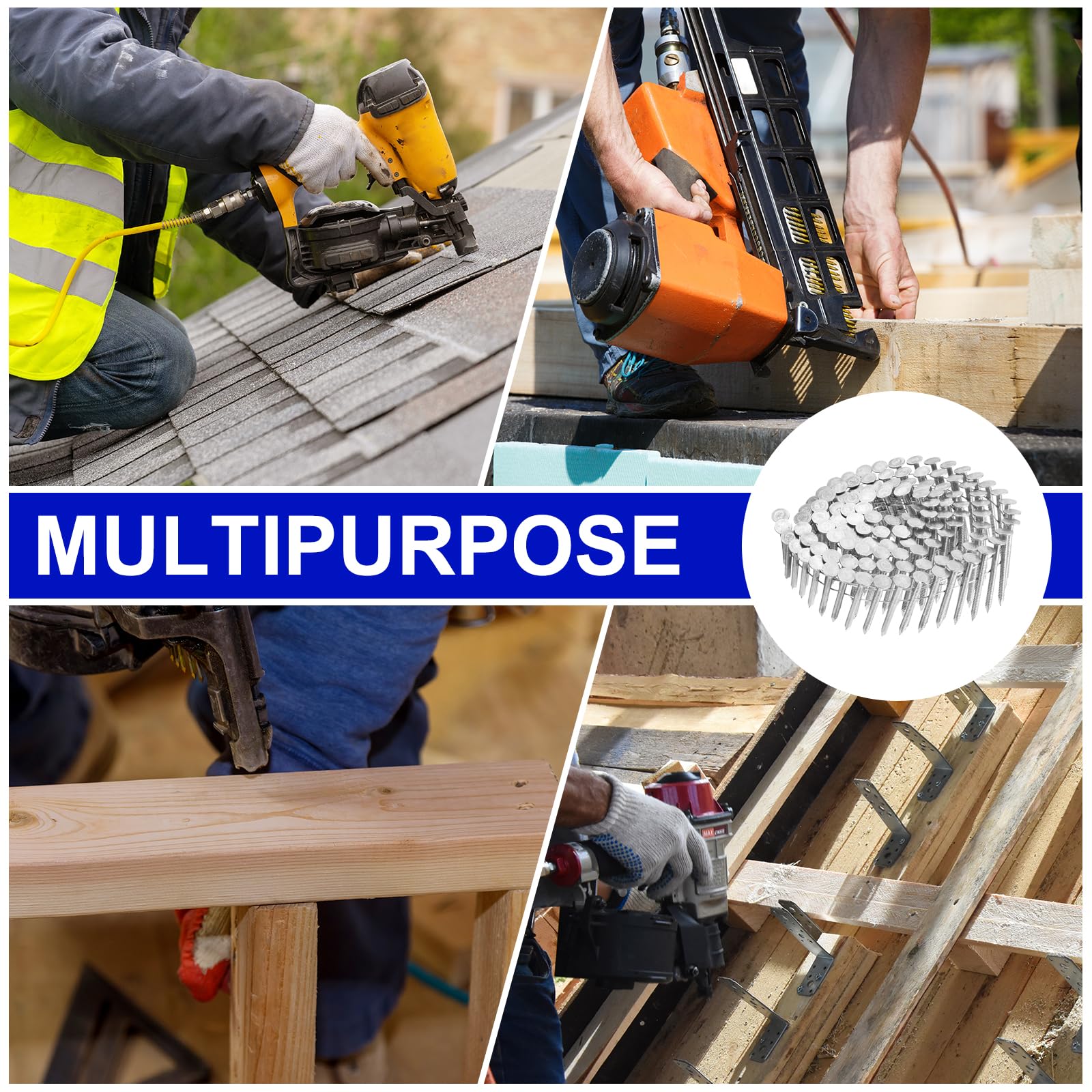 QUARKZMAN 1200 Clous Pour Bardage 1-1/2"x0.12" 15-Degree 304 Acier Inoxydable Anneau Tige Tête Ronde Complète Collée En Bobine Fil Pour Lath And Sheathing Materials