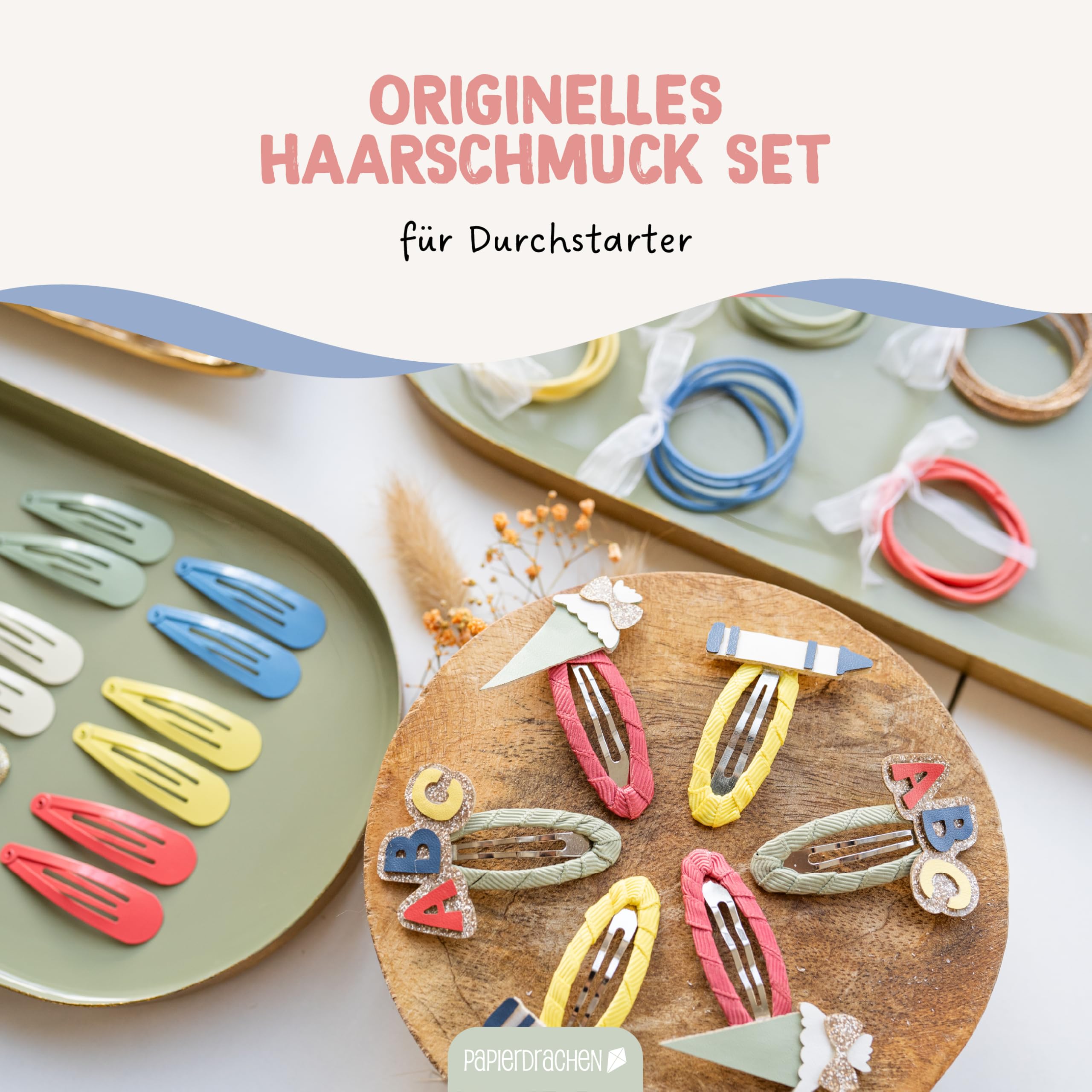 Papierdrachen Hair Accessories Set, Perfect for Starting School, 48 Hair Clips and Hair Bobbles in Many Colours - Image 2