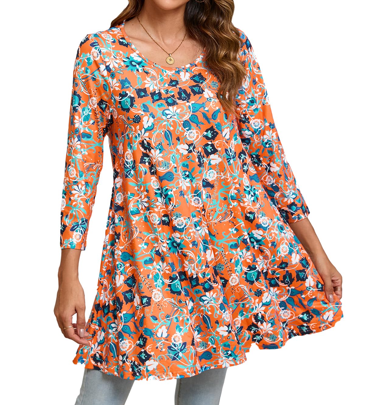 Enmain Camiseta Mujer Manga Larga Blusa con Estampado Suelta Cuello Redondo Plisado Señoras Swing Tops para Mujeres