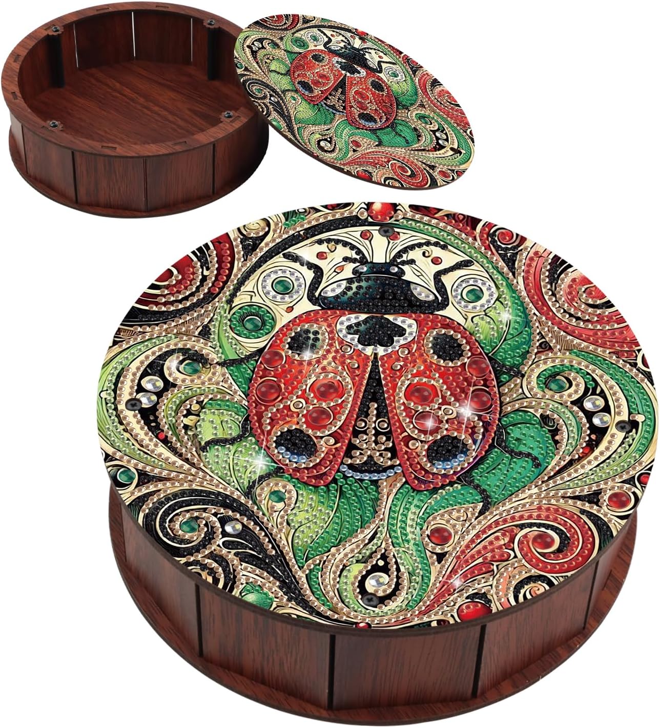 Ladybug Diamond Art Snack Box with Lid, Special Pattern Holder Box, DIY Wood Container Holder Movie Snack Tray Organizer for Home Relaxing Leiture Table
