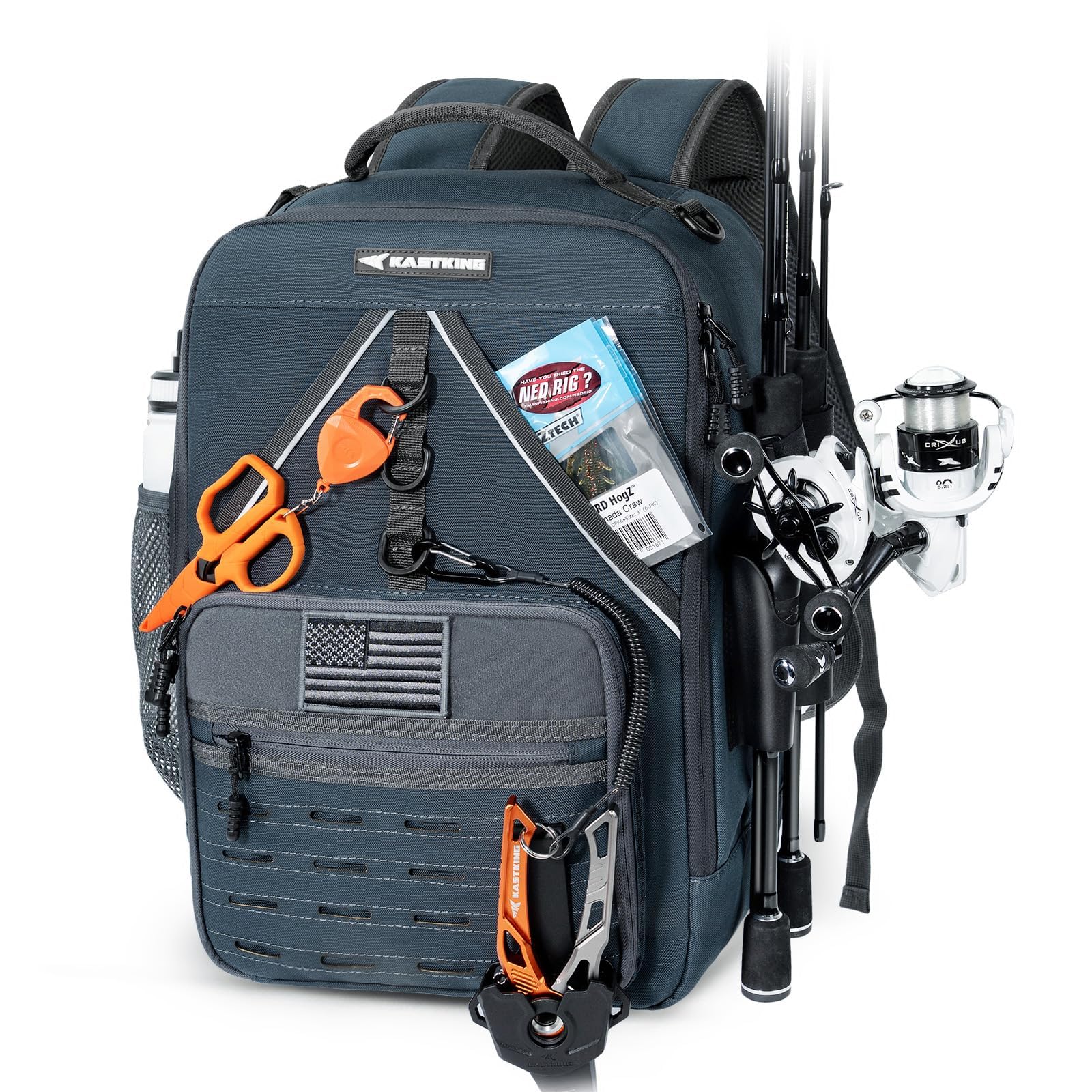 KastKing KarryAll KastMate Fishing Tackle Backpack,Water-Resistant Tackle Bag With 2 Rod Holders,Fishing Gear and Equipment With Large Gear Storage,Black