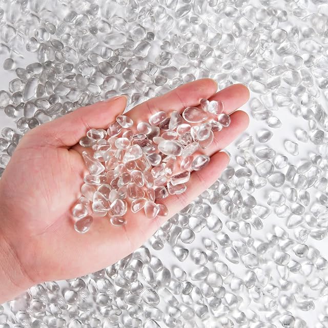 Hisredsun 2.1 lb clear glass stones, 6-9mm Crystal Gemstones Stones small glass pebbles for Aquarium, Flowerpot, Landscaping, Vase Fillers