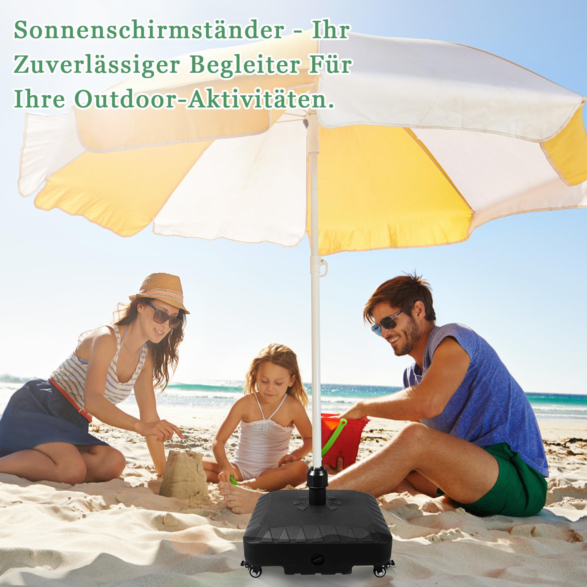 Supporto per ombrellone di alta qualità con ruote, 20 l, riempibile con acqua/sabbia, supporto per ombrellone sospeso e ombrellone da mercato, stabile supporto per ombrellone per giardino