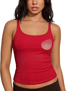 SUUKSESS Women Cotton Ribbed Tank Tops with Built in Bra Summer Going Out Sleeveless Basic Camisole Tops