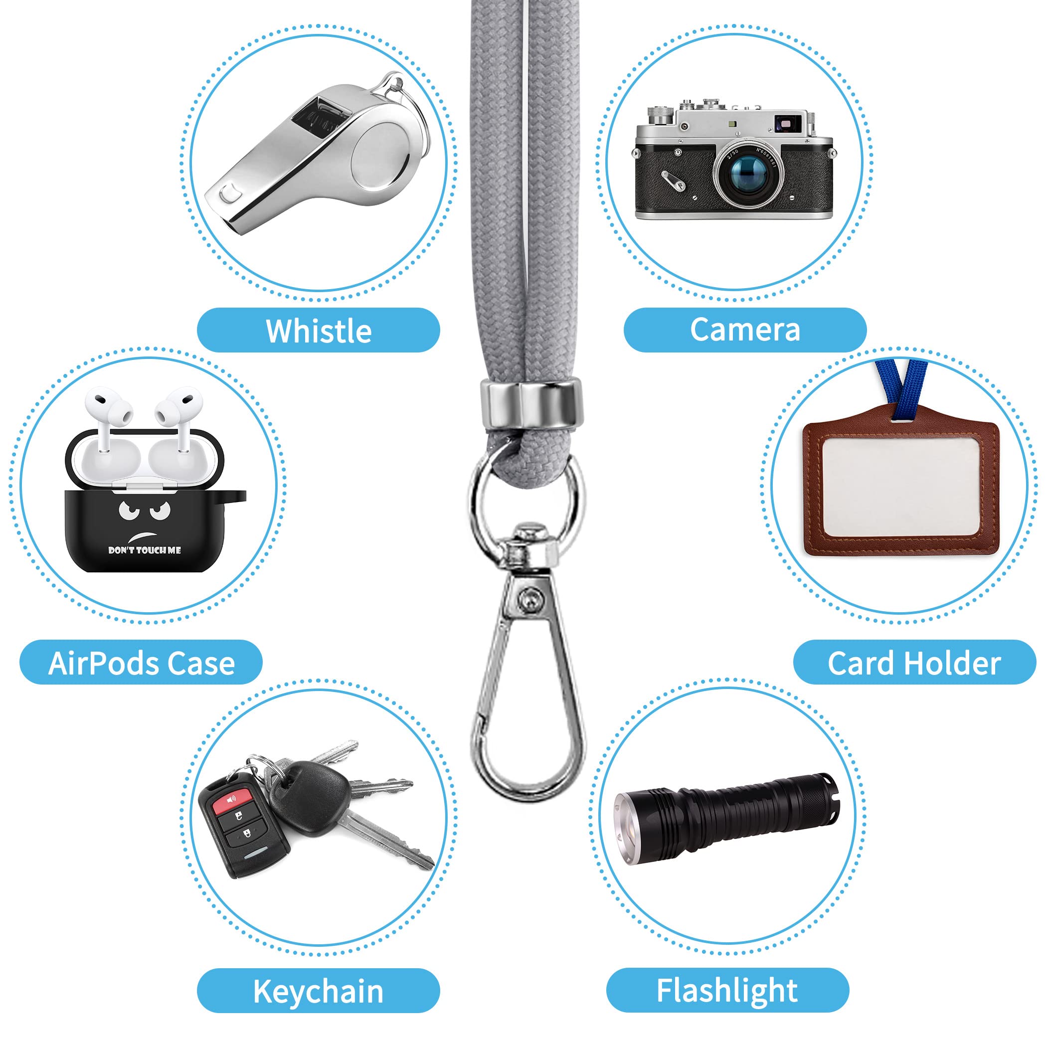 2 Pack Adjustable Phone Lanyard - Patch Style For Smartphones, Keys, ID Badges - Black & Gray