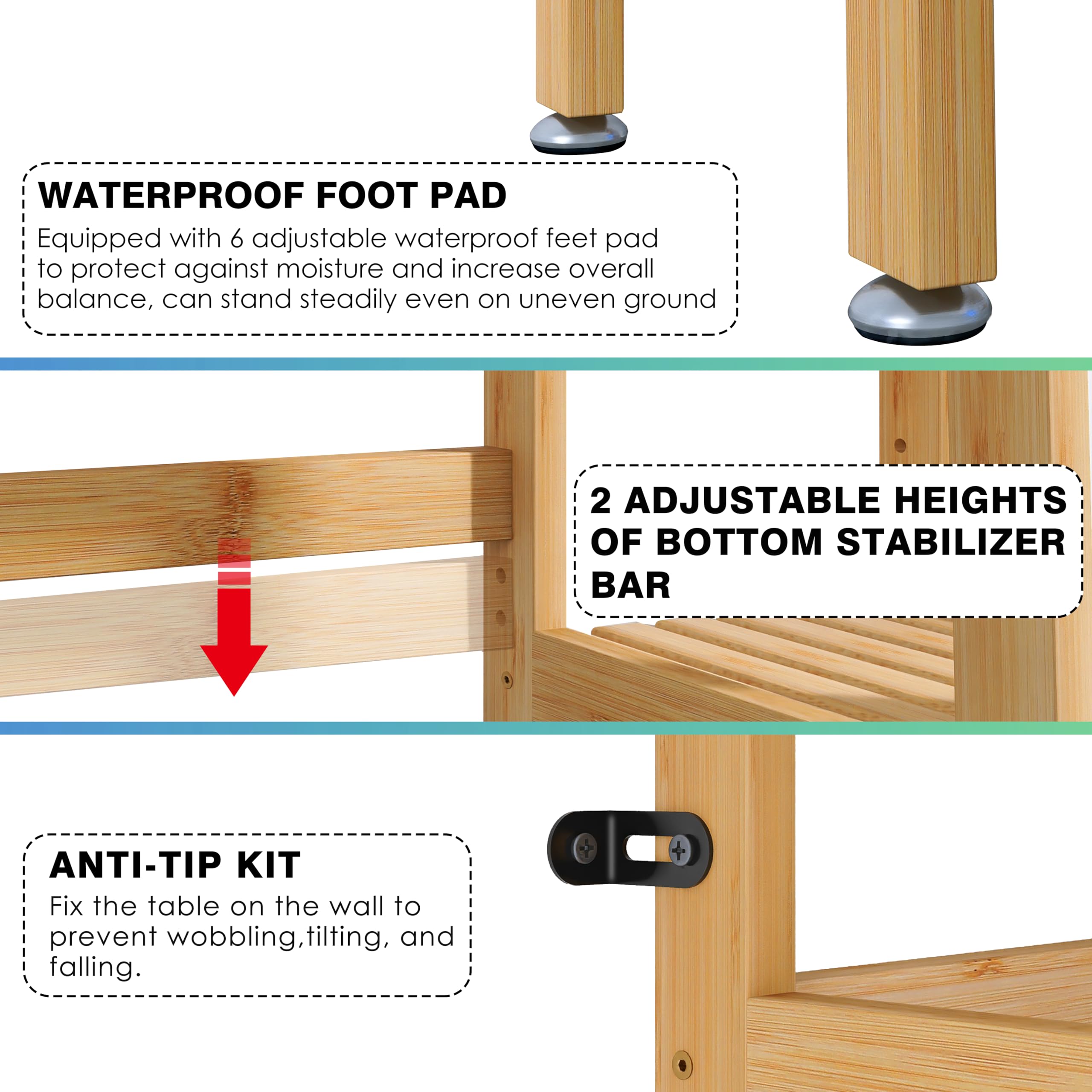 SMIBUY Over The Toilet Storage, 6-stöckiges Badezimmerregal aus Bambus mit Schubladen, freistehend über dem WC-Organizer-Rack, Massenlagerung, Platzsparer für kleine Räume (natürlich)