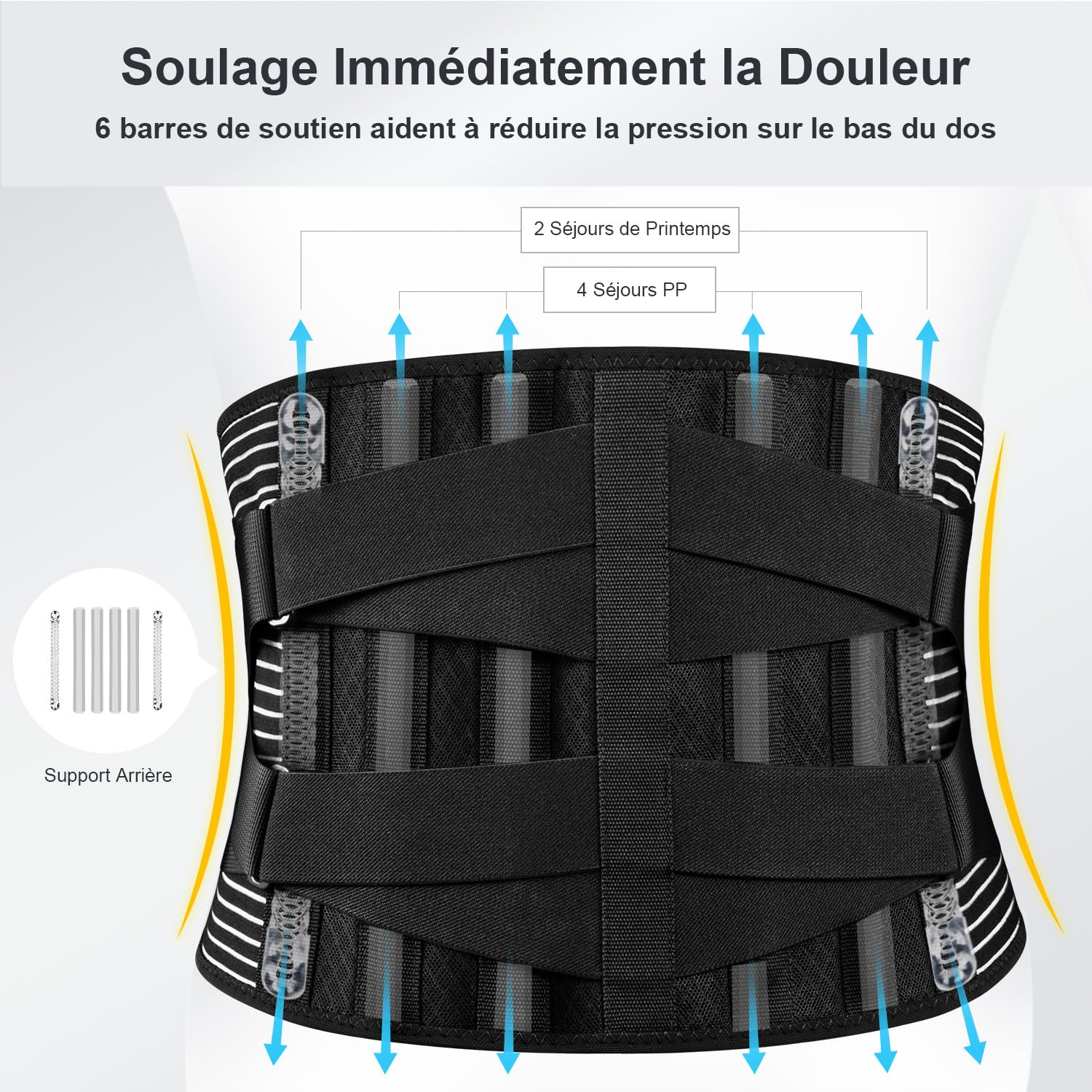 FREETOO Ceinture de Soutien Lombaire Maintenir Bien Les Lombaires et Le Dos Soulage la Douleur 4 Ressorts Soutien Sangle Double Réglable pour Homme et Femme,XL,Noir