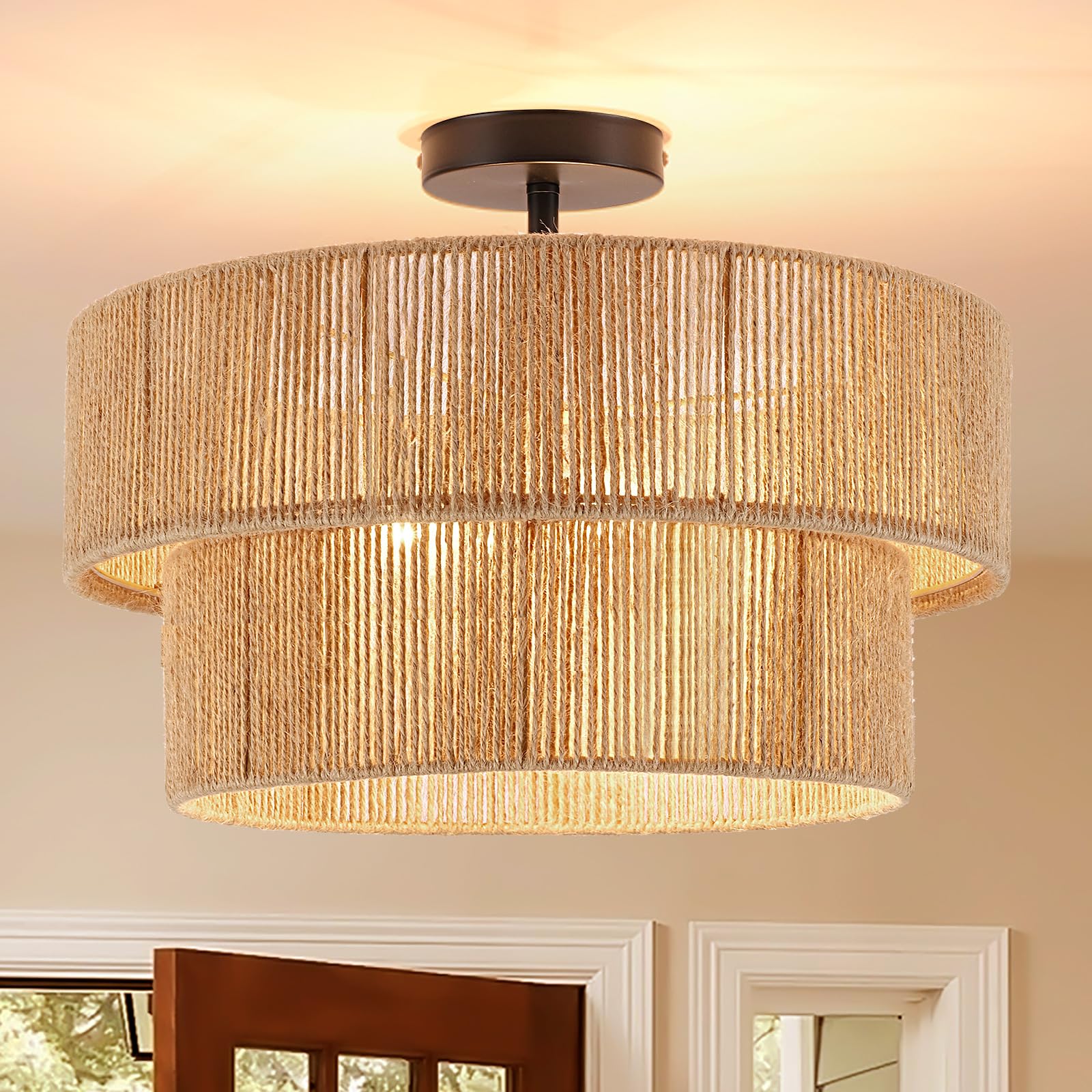 Photo 1 of Fenluster Boho Rattan Semi Flush Mount Ceiling Light 18"