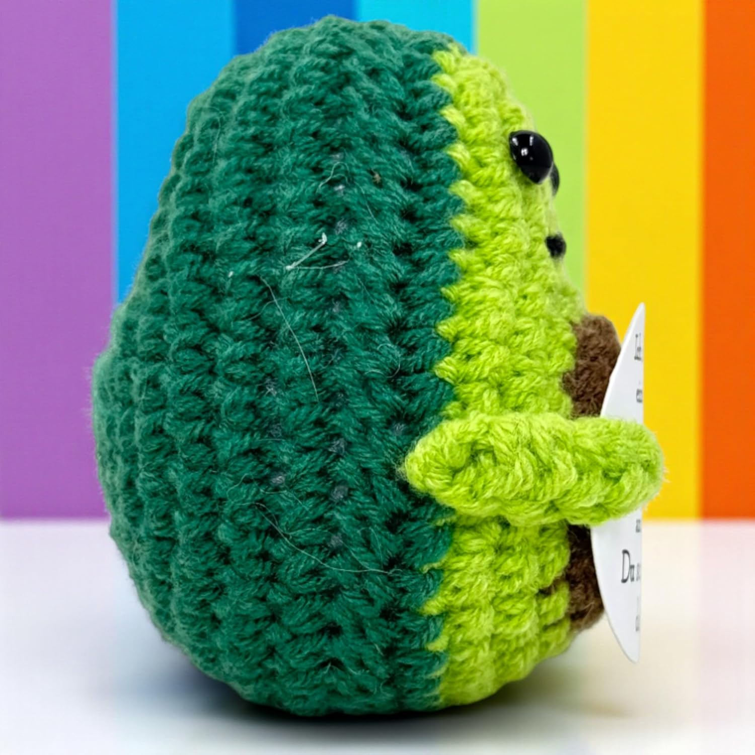 MIJOMA Lucky Charm Positive Friends - Handmade Crochet Figures with Motivational Messages, Ideal as a Gift Companion Courage (Avocado - Du schaffst Das)