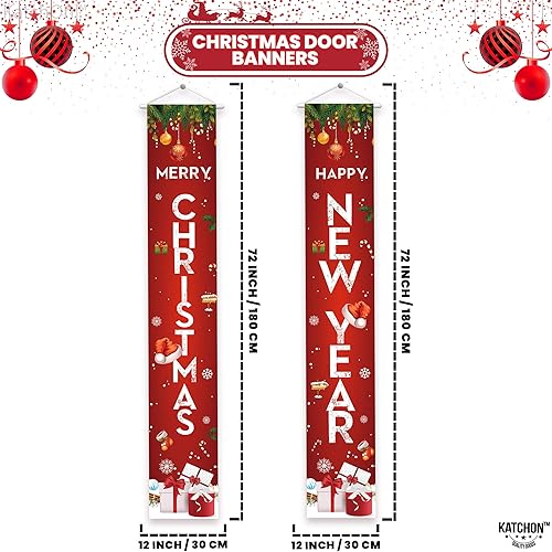Miniatura 2 de KatchOn, Cartel de Feliz Navidad  72 x 12 pulgadas, paquete de 2  Cartel de Feliz Año Nuevo para decoraciones de Año Nuevo 2025  Cartel de puerta de