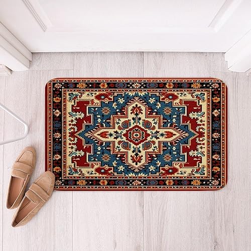 Miniatura 2 de Erosebridal Alfombras de baño vintage art decó, alfombra de baño antideslizante con medallón oriental rojo, 16 x 24 pulgadas, estilo bohemio, turco,