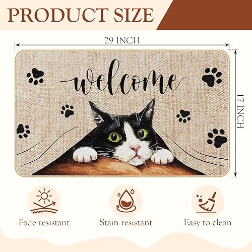 Miniatura 3 de Tapete de bienvenida para puerta de gato, divertido tapete antideslizante de huella de gato, decoración familiar de gatos para interiores y