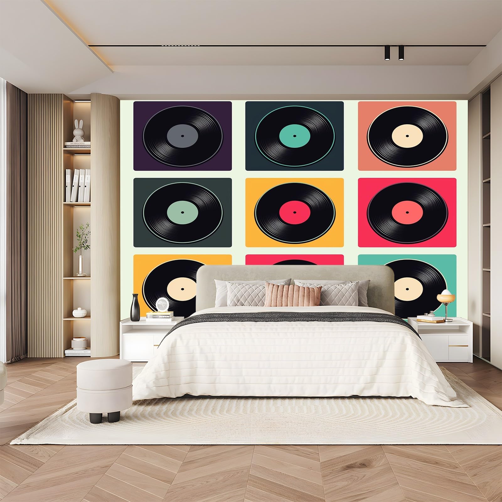 Fototapeta wzory płyt winylowych dekoracja ścienna 400 cm x 280 cm włóknina artystyczny druk mural dekoracja plakat salon kuchnia sypialnia czarny, czerwony