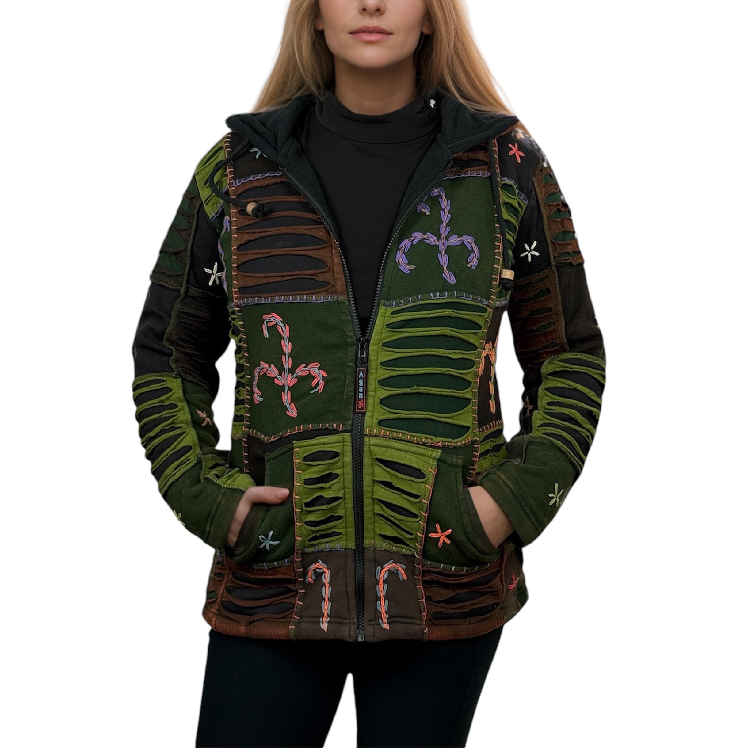 Agan Traders 2025 Spring Bohemian Gypsy Hippie Patchwork Fall Embroidered Jackets for Women - Fleece Insulated Zip Up Hoodies