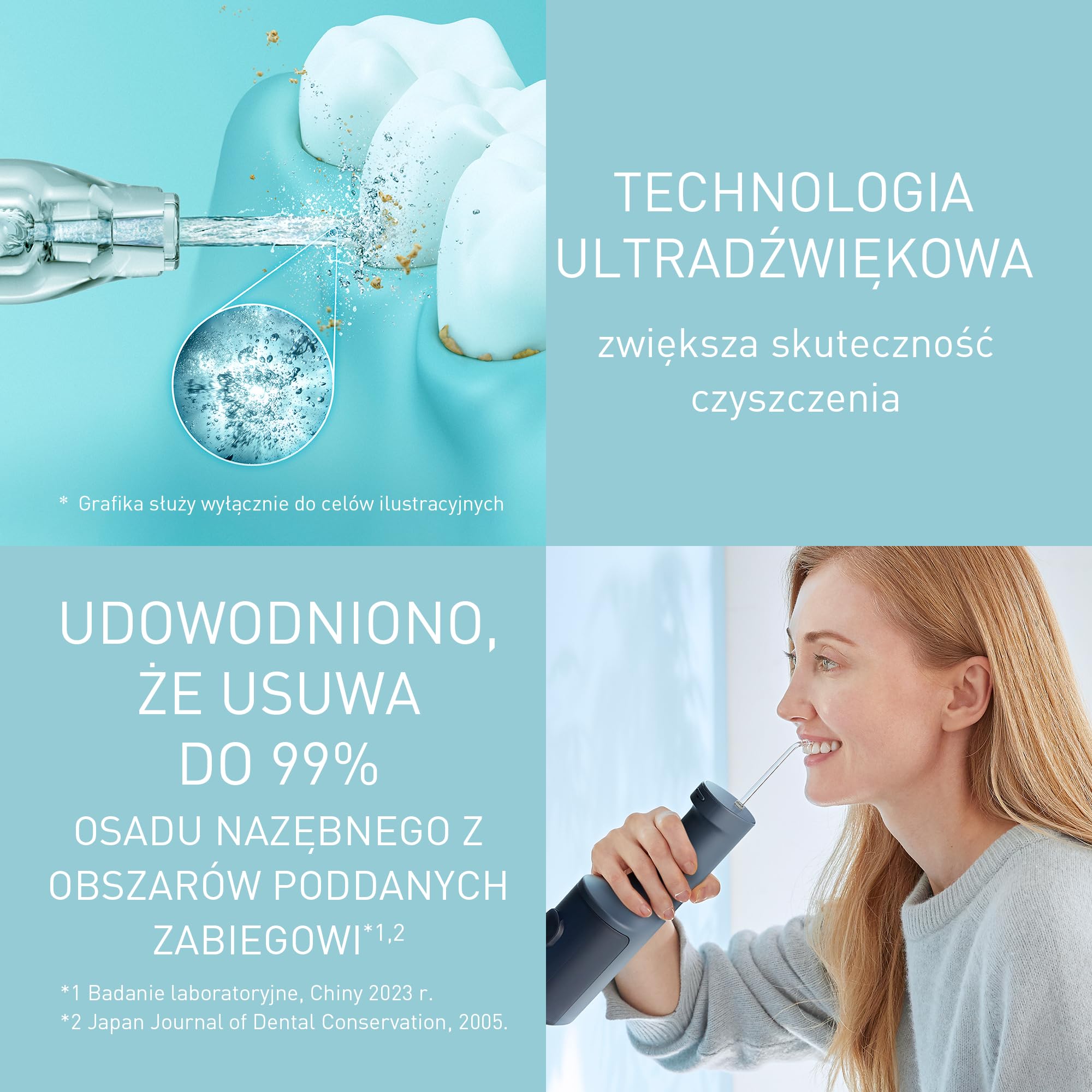 Panasonic Series 600 EW-DJ66-A303, Irygator do Zębów, 200 ml, IPX7, 2 Dysze Ultradźwiękowe, 5 Ustawień Ciśnienia, Akcesorium Podróżne, Granatowy