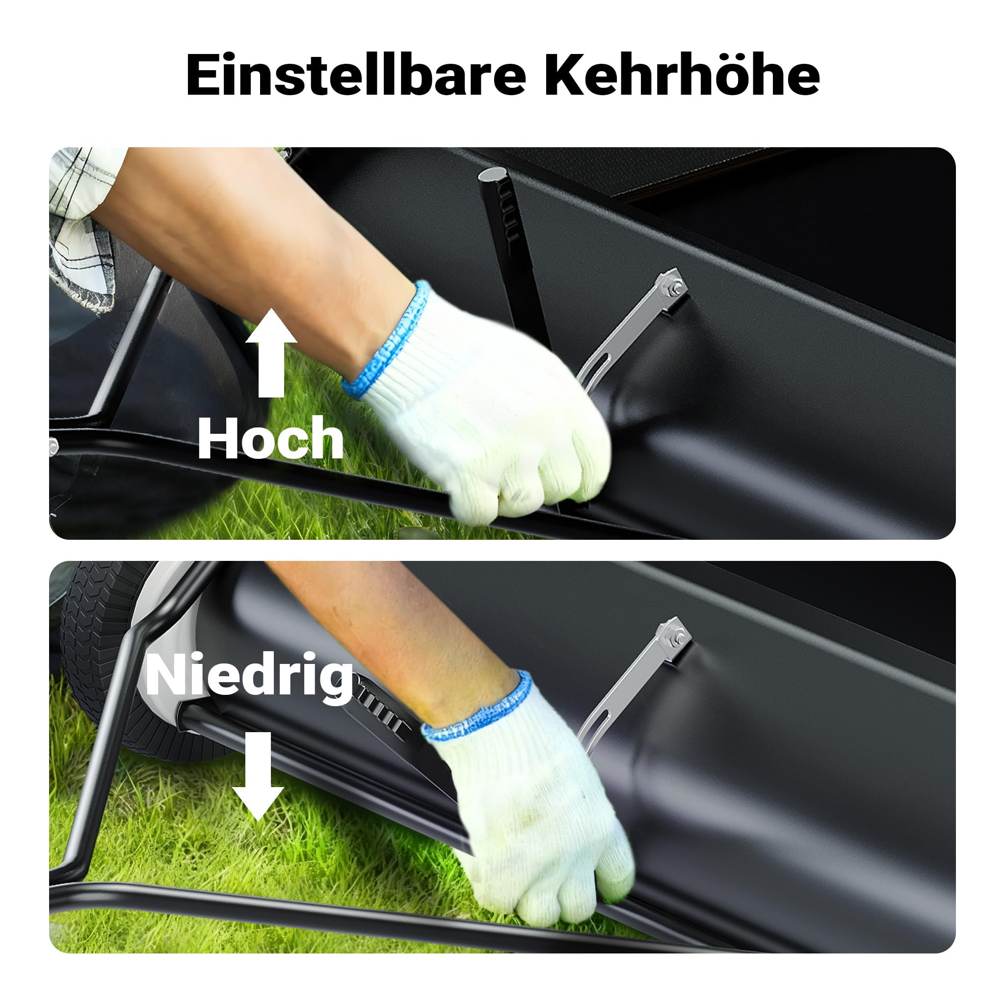 Wiltec Rasenkehrmaschine mit 105 cm Kehrbreite, Rasenkehrer für Aufsitzmäher, Laubsammler mit 365 l Auffangnetz Laubkehrmaschine für Rasentraktor