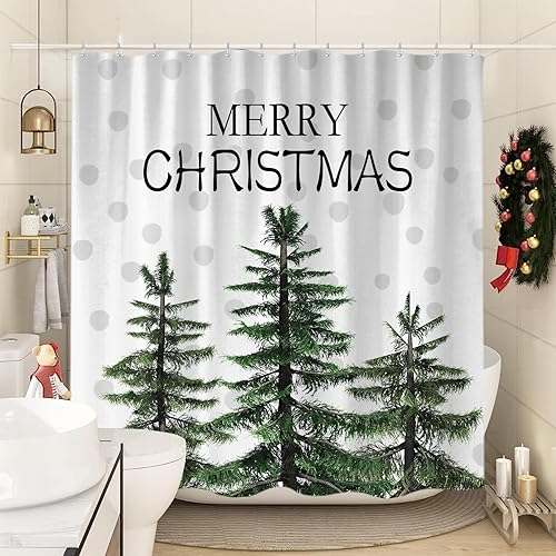 Miniatura 10 de Sanzugh Cortina de ducha de muñeco de nieve de Navidad, juego de cortinas de ducha de tela cardenal de invierno gris para decoración de baño con