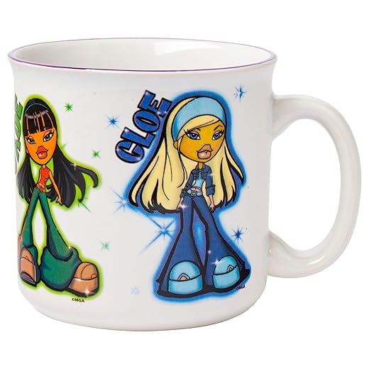 Silver Buffalo Bratz Dolls Featuring Yasmin, Sasha, Jade, and Cloe Ceramic Camper Mug, 20 Ounces