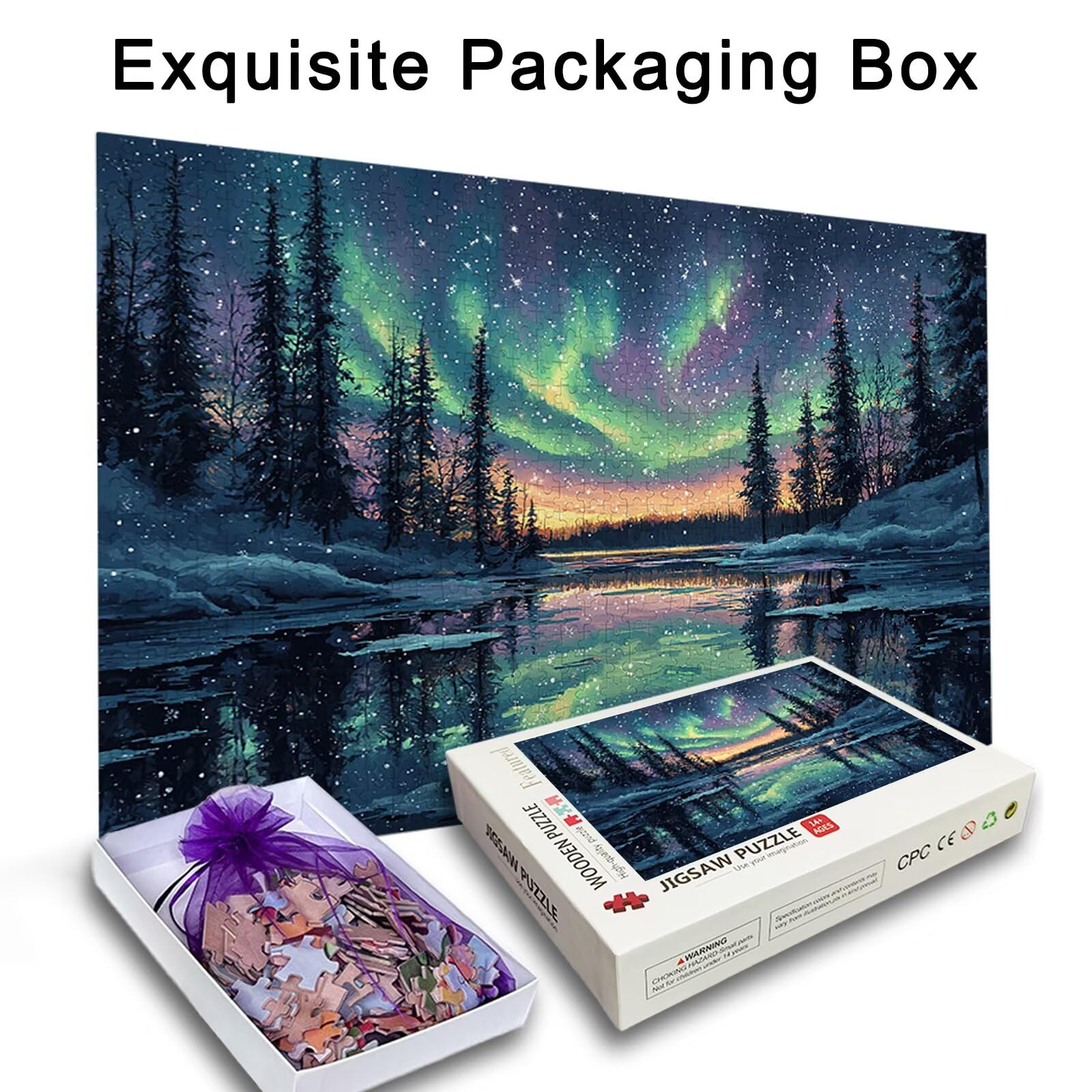 Puzzle 4000 sztuk Aurora, Starry Night Drewniane Puzzle dla dorosłych, puzzle z wykwintnym opakowaniem, rodzinne gry edukacyjne, puzzle do wystroju domu, prezent dla kobiet, prezent dla mężczyzn P-24