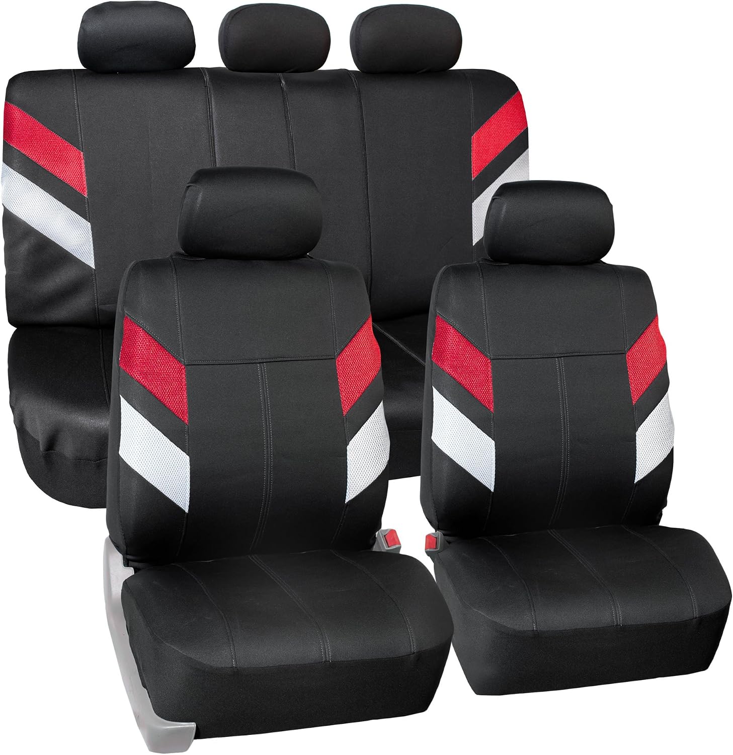 FH Group Universal Fit Neoprene Full Set Airbag Safe Modern Edge Automotive Seat Covers fits Most Cars, SUVs, and Trucks Red
