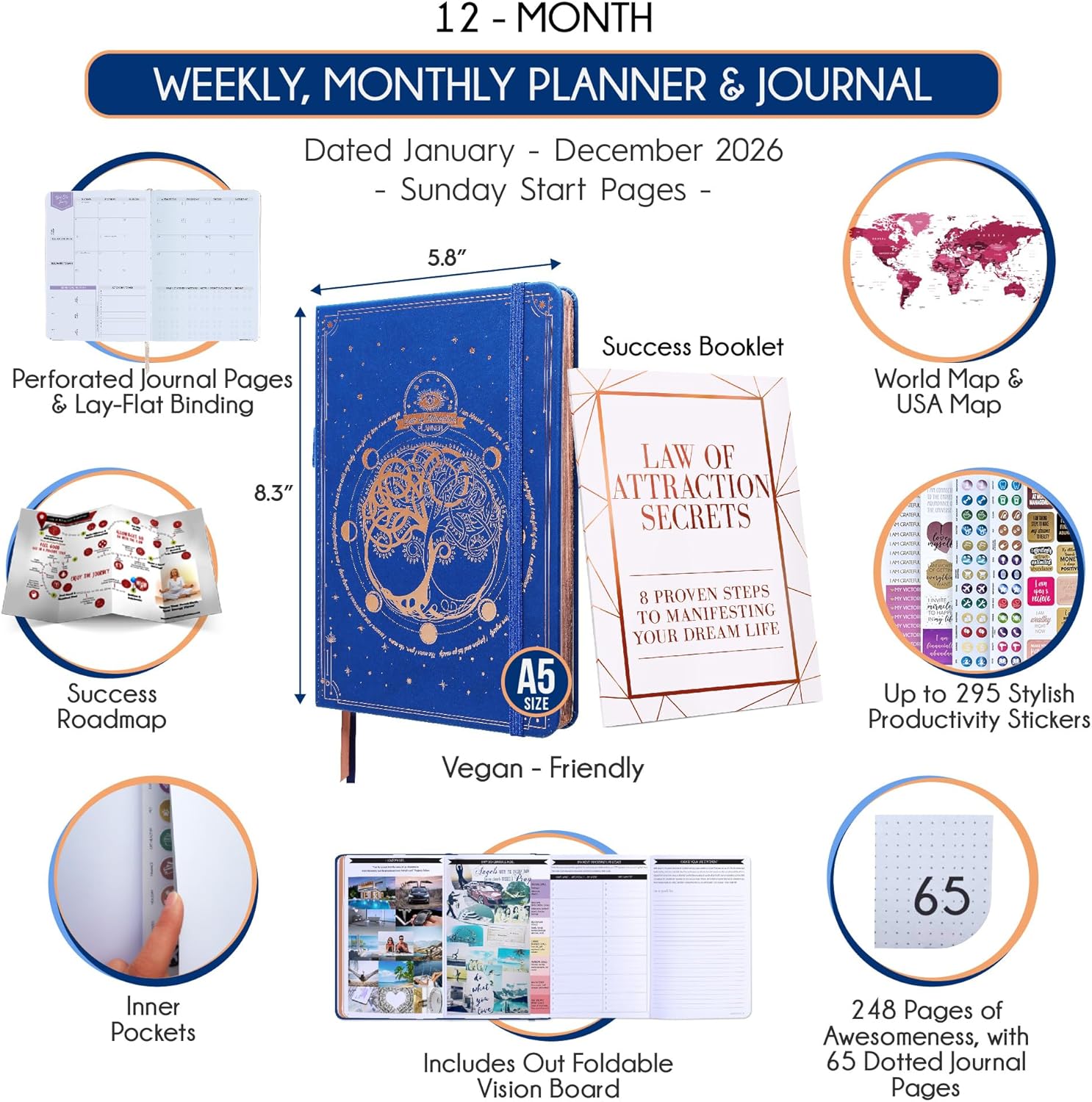Law of Attraction Planner 2026 Deluxe with Productivity App | Weekly & Monthly Goal-Setting Planner, Life & Gratitude Journal | Include Foldable Vision Board, Gift Box & Stickers