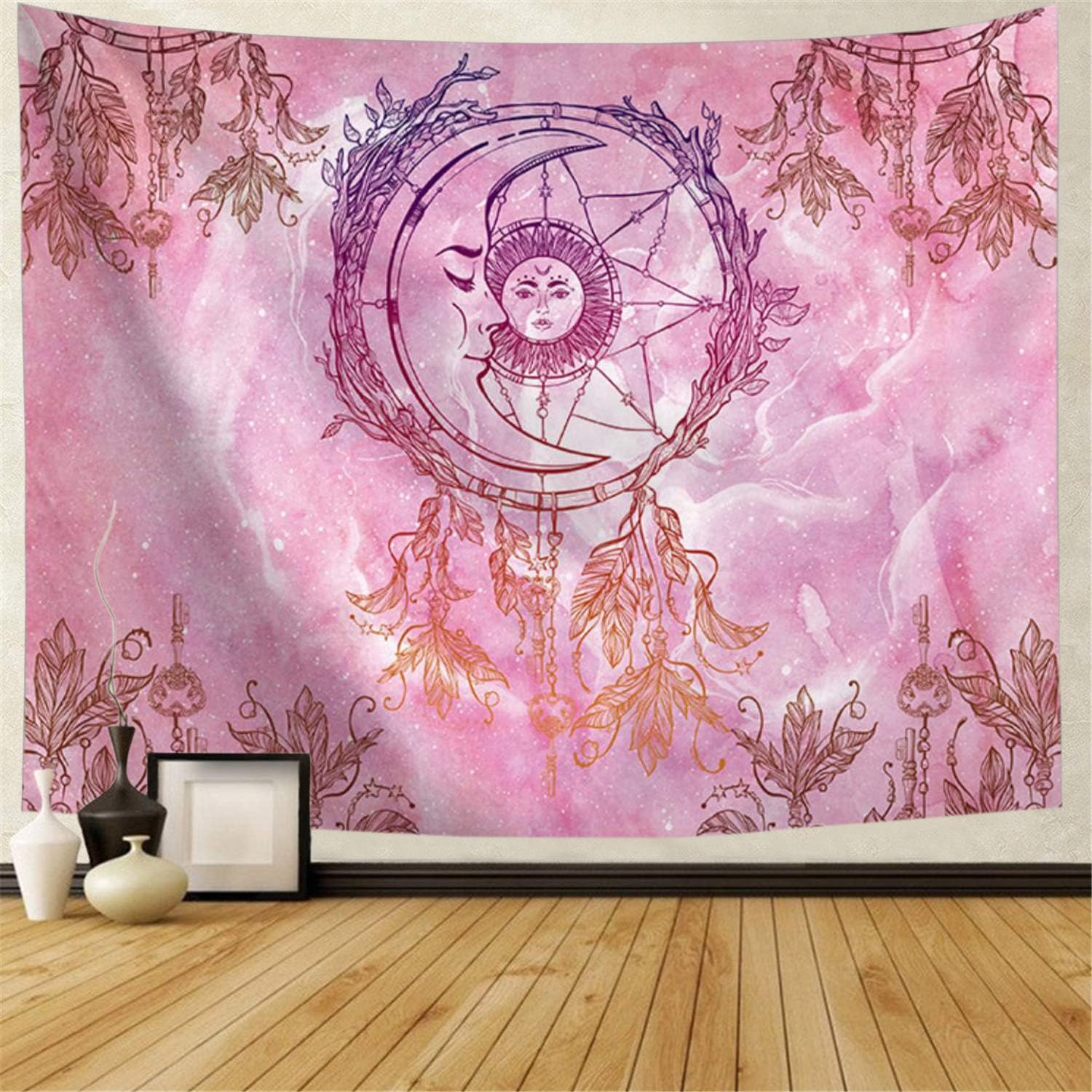 Maccyafst Pink Tapestry Moon Sun Tapestry Dreamcatcher Tapestry Bohemian Mandala Wall Tapestry Psychedelic Tapestry Wall Hanging for Bedroom (H51.2×W59.1 inches)