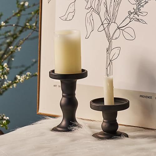 Miniatura 3 de Willceka Portavelas de cristal, 3 piezas, juego de portavelas de pilar negro para candelabros cónicos, negro mate