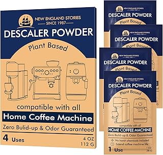 Descaling Powder Solution (4 Uses) Removes Scale and Build-Up, Automatic Coffee Pots & Makers & Espresso Machines Descaler, Compatible with Keurig Breville Nespresso Delonghi Ninja