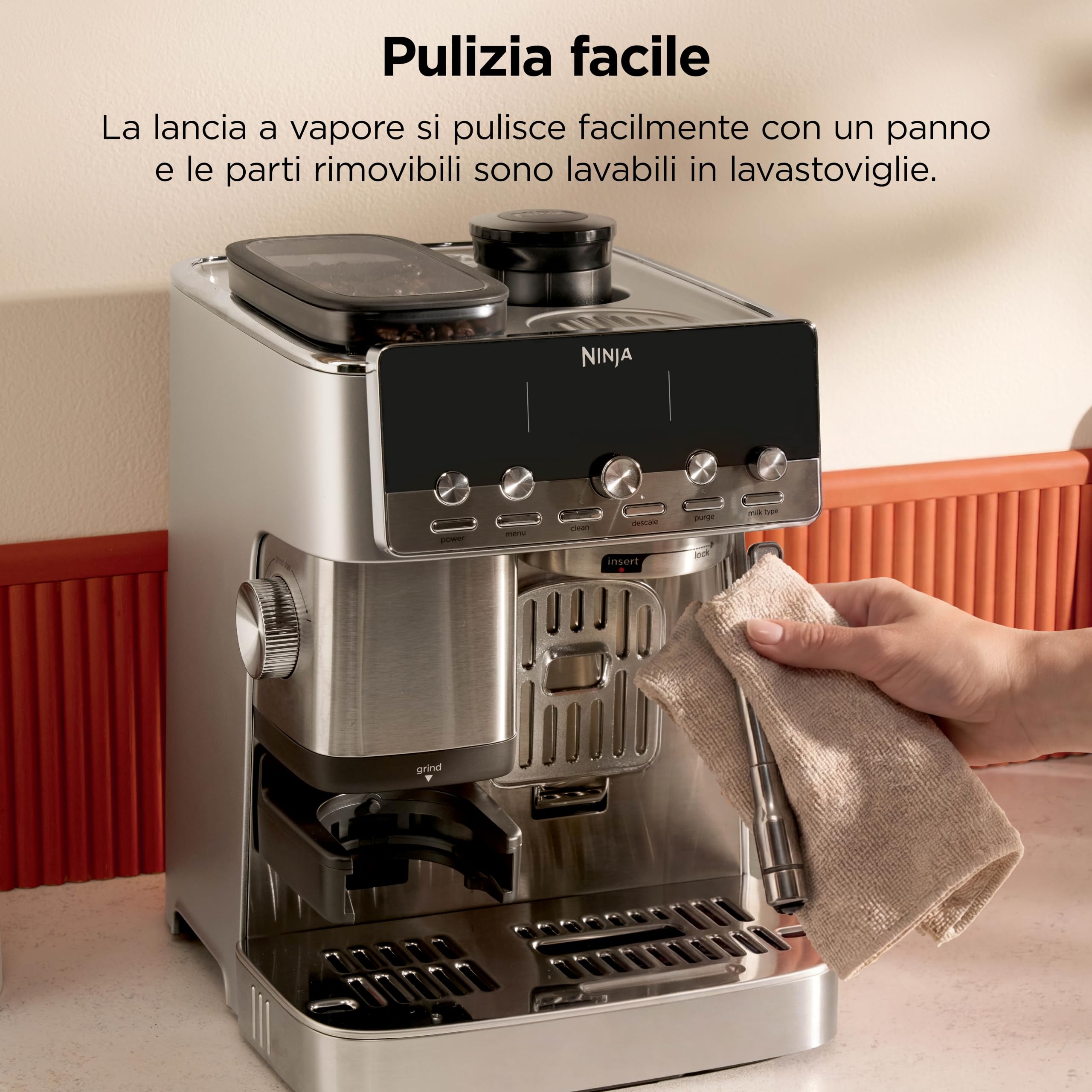 Ninja Luxe Café Mini 2-in-1, Macchina da caffè filtro ed espresso con macinacaffè integrato e montalatte automatico ES351EU