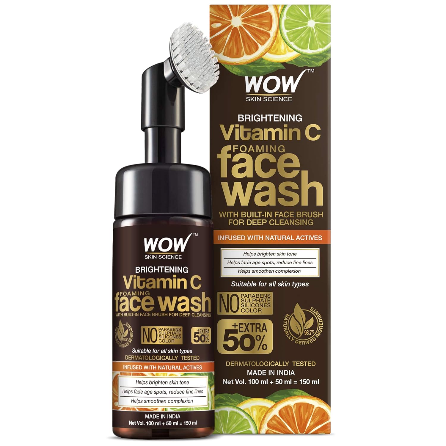 WOW Skin Science Vitamin C Exfoliating Face Wash With Brush