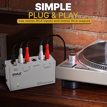 Pyle Ultra Compact Phono Preamp - Mini Turntable Preamp for Audio - Guitar, Microphone - RCA Input/Output for Record Player - Receiver - Amplifier - PP444