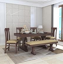 Ganpati Arts Solid Sheesham Wood 6 Seater MR Dining Table with 4 Cushioned Chairs & 1 Bench for Home and Living Rooms Dining Room Sets (Walnut Finish) 1 Year Warranty